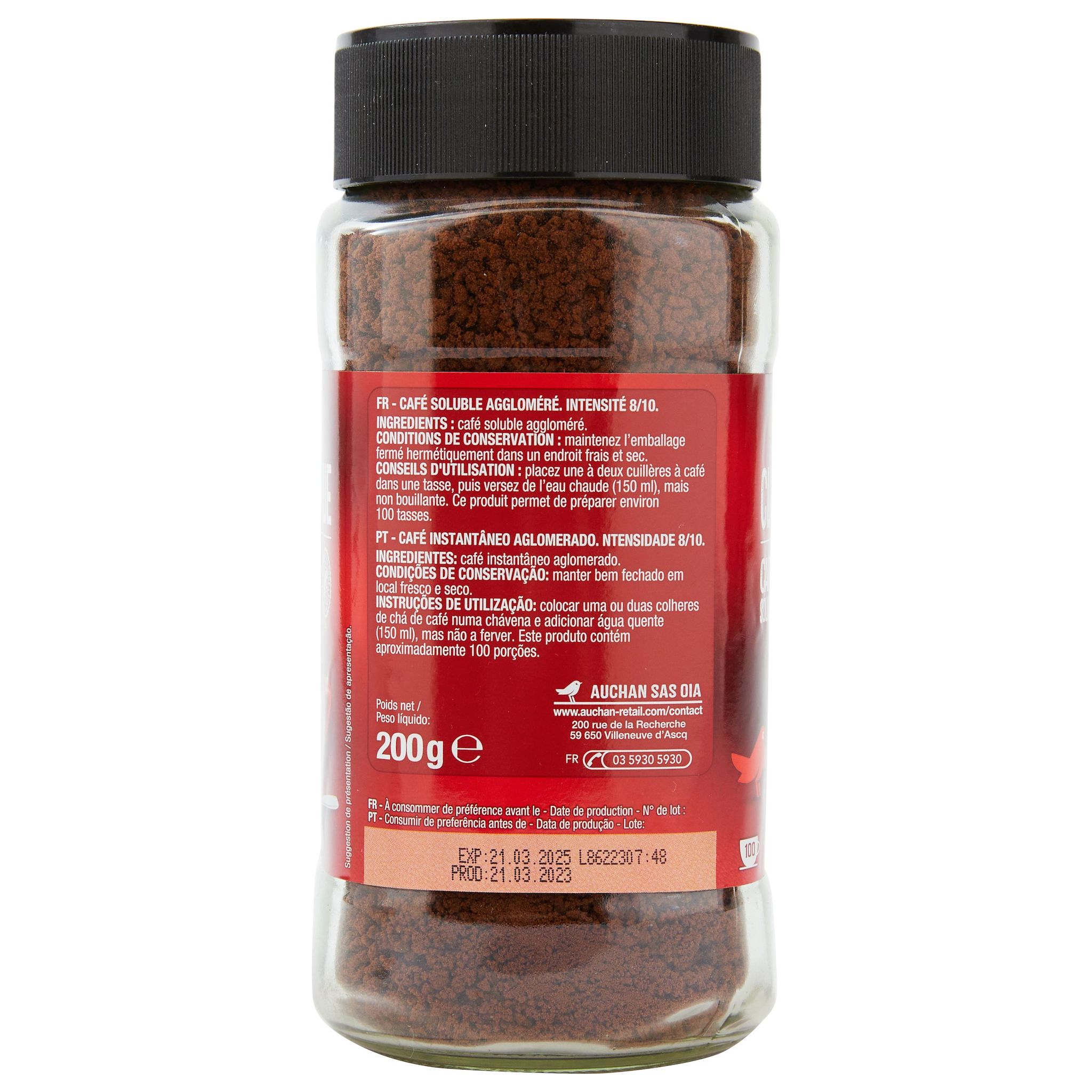 Voir la diapositive 3 : AUCHAN Café soluble classico intensité 8 100 tasses 200g