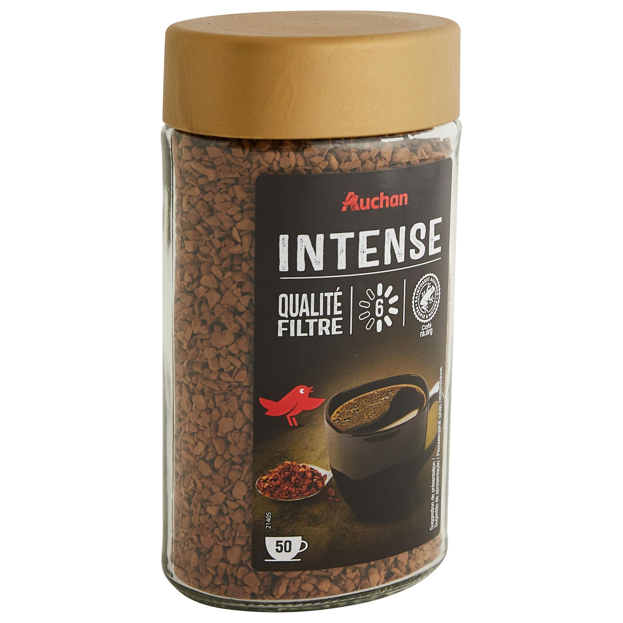 Voir la diapositive 3 : AUCHAN Gold Intenso café soluble lyophilisé 50 tasses 100g