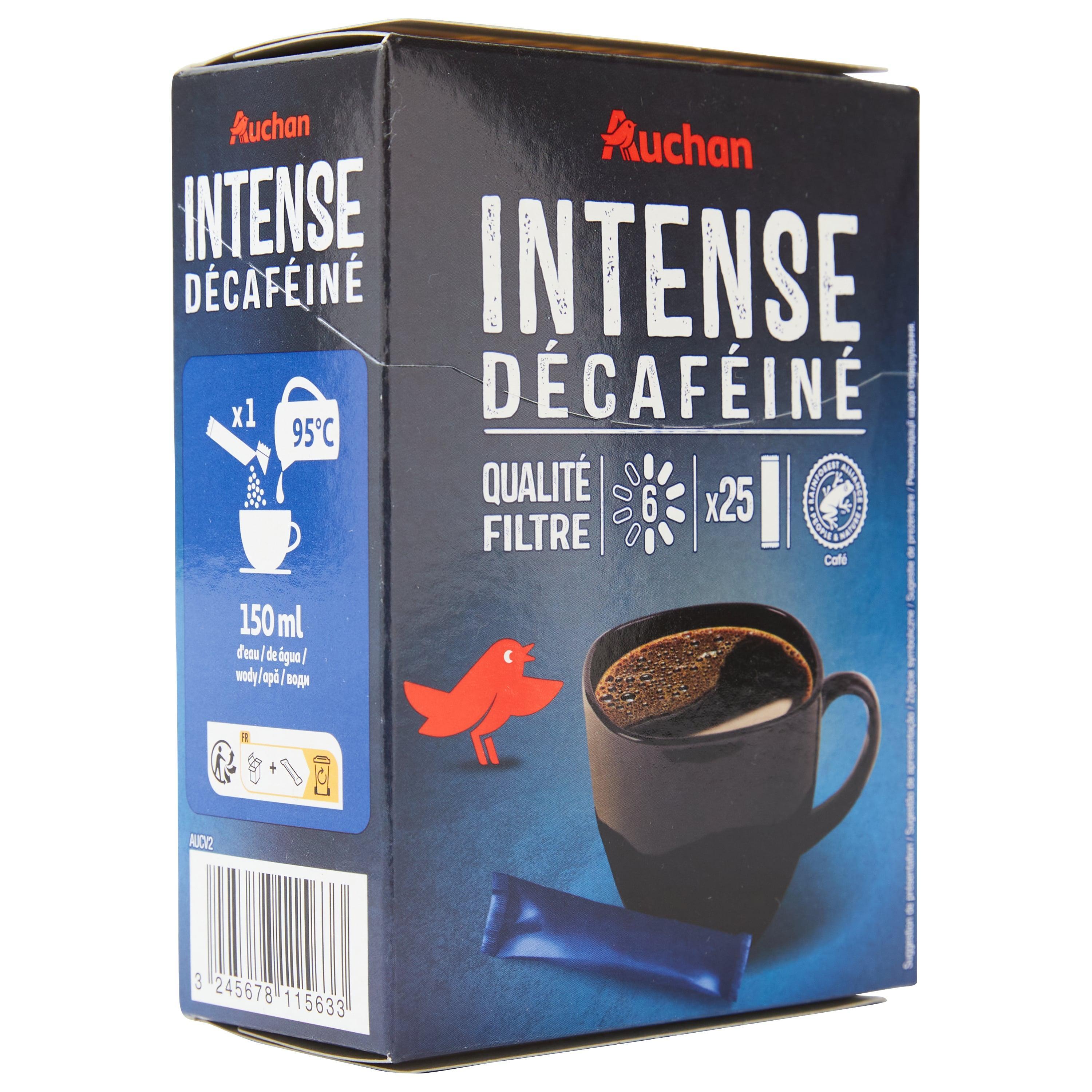 Voir la diapositive 2 : AUCHAN Café soluble lyophilisé décaféiné intensité 6 en sticks 25 sticks 50g