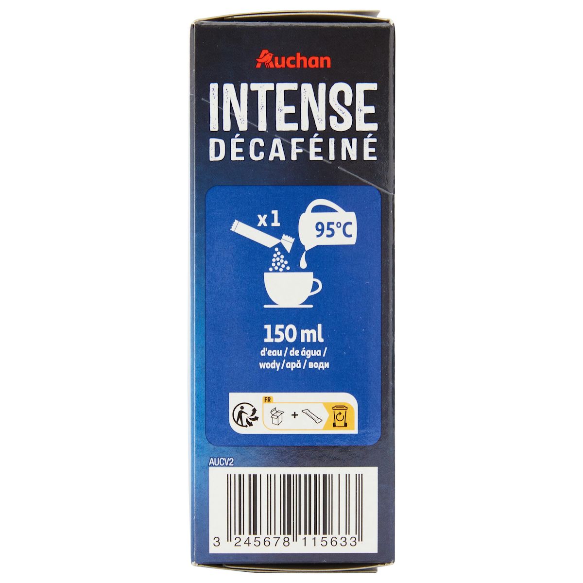 AUCHAN Café soluble lyophilisé décaféiné intensité 6 en sticks 25 sticks 50g