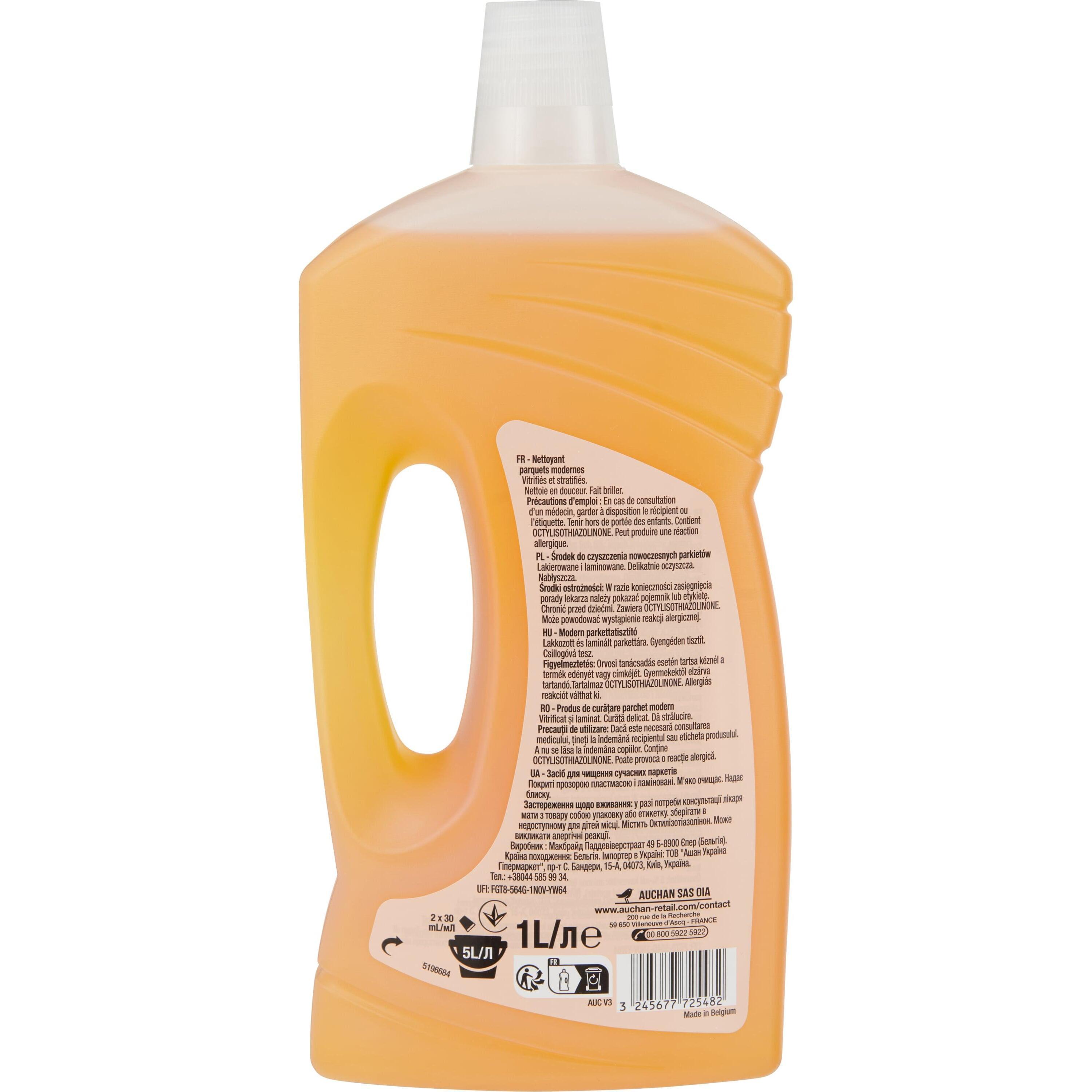Voir la diapositive 2 : AUCHAN Nettoyant liquide parquets stratifiés et classiques 1l