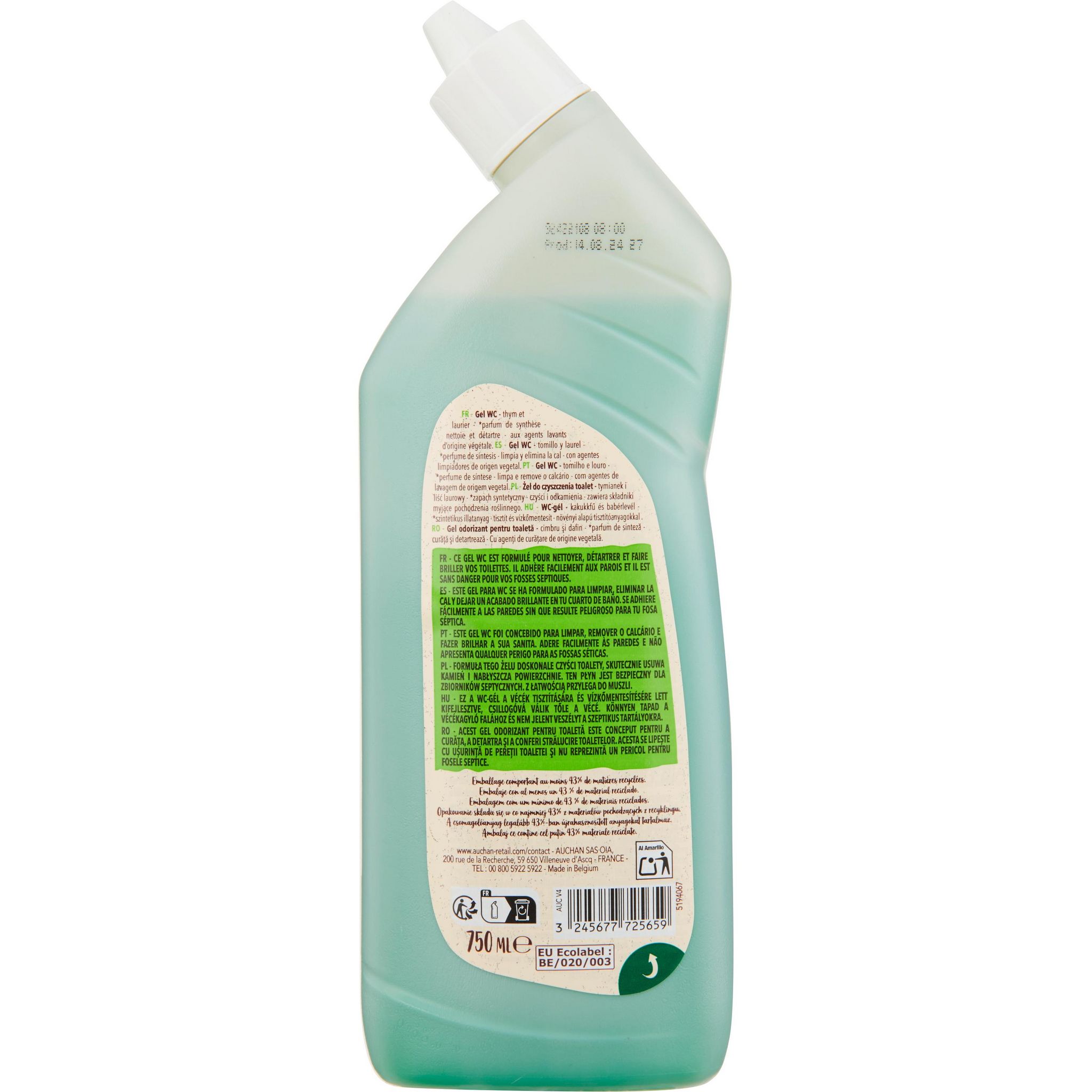 Voir la diapositive 2 : AUCHAN Gel WC détratrant thym et laurier 750ml