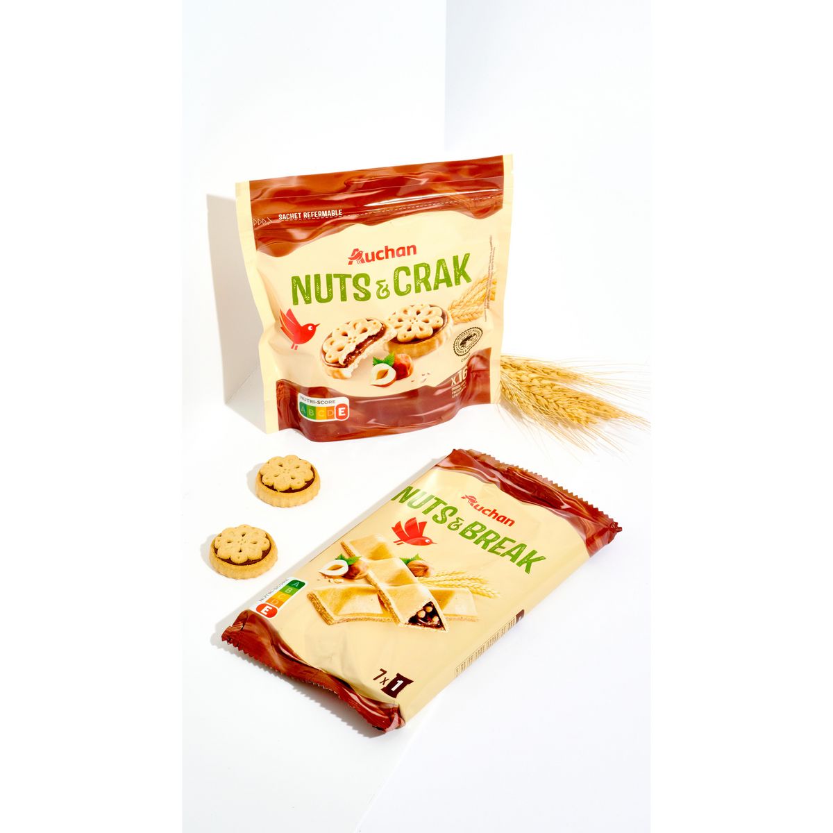 AUCHAN Mon goûter Biscuits fourrés à la pâte à tartiner noisettes environ 16 biscuits 228g