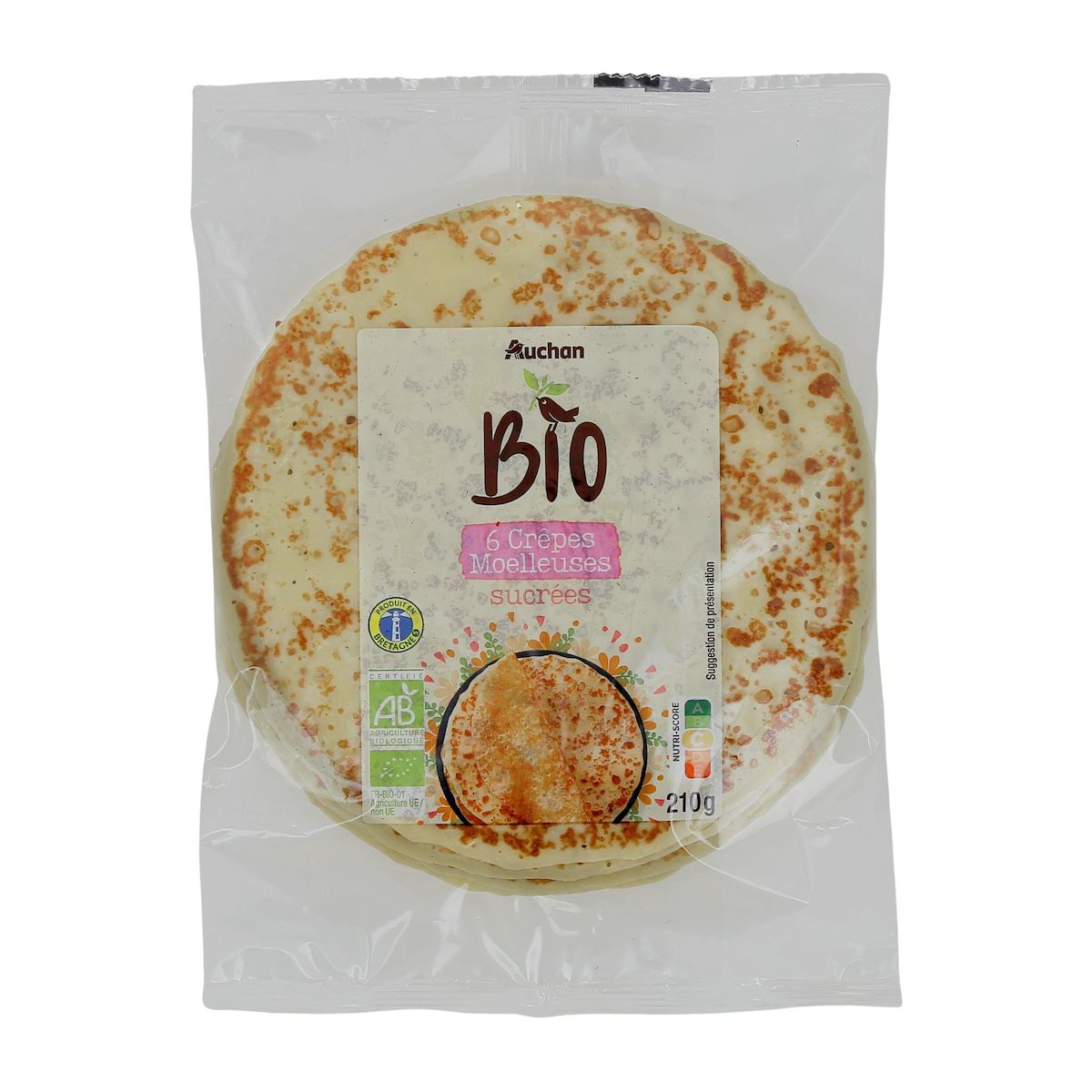 AUCHAN BIO Crêpes moelleuses sucrées 6 pièces 210g