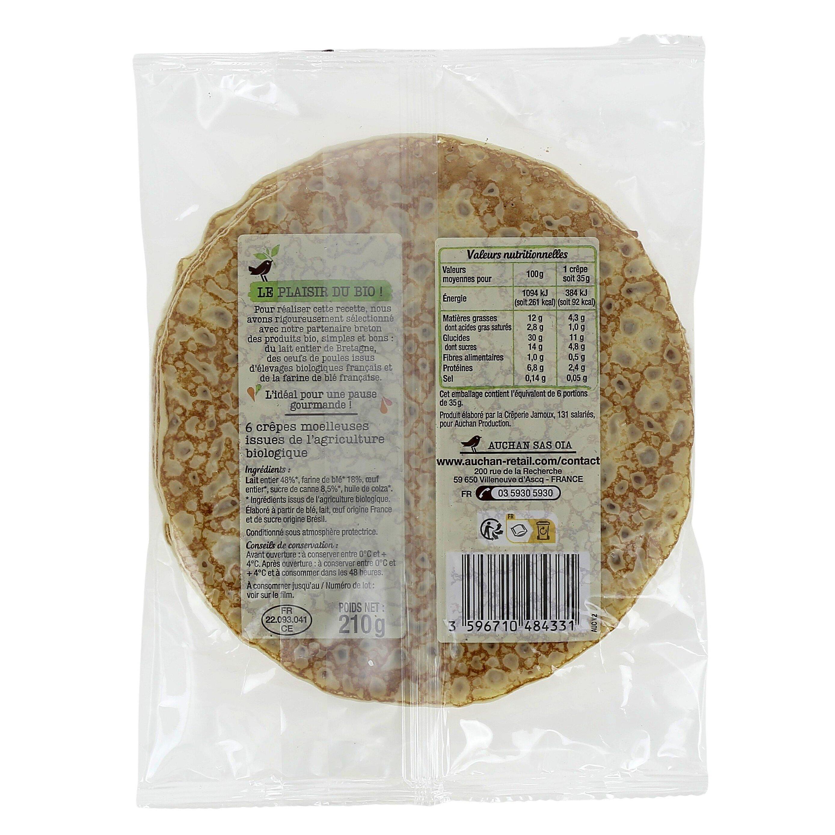 Voir la diapositive 4 : AUCHAN BIO Crêpes moelleuses sucrées 6 pièces 210g
