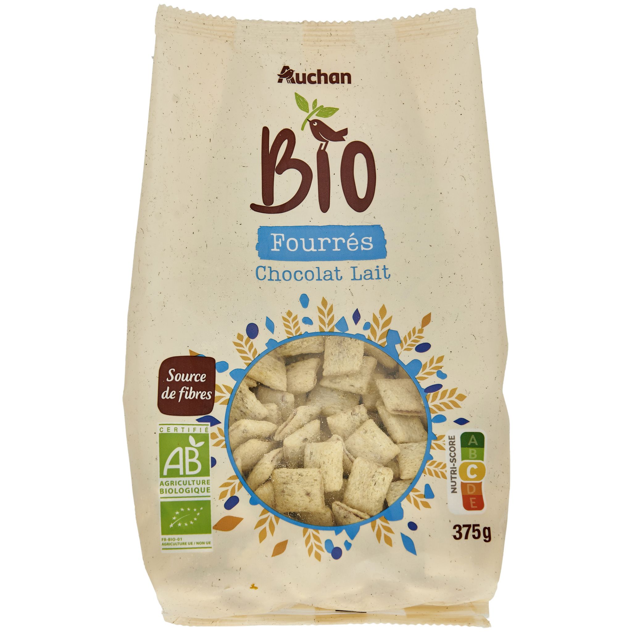 AUCHAN BIO Céréales fourrées au chocolat au lait 375g