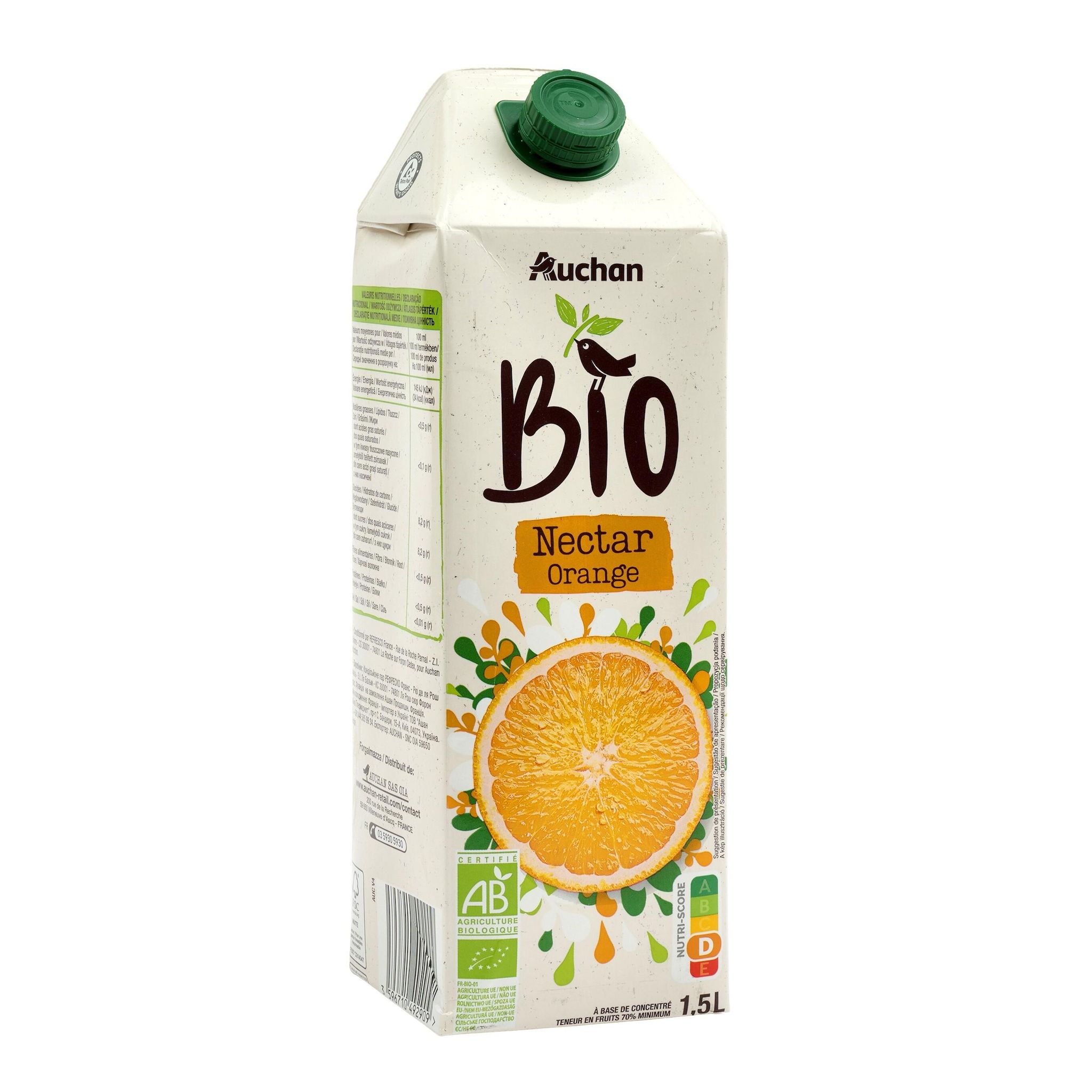 Voir la diapositive 3 : AUCHAN BIO Nectar d'orange bio 1,5l