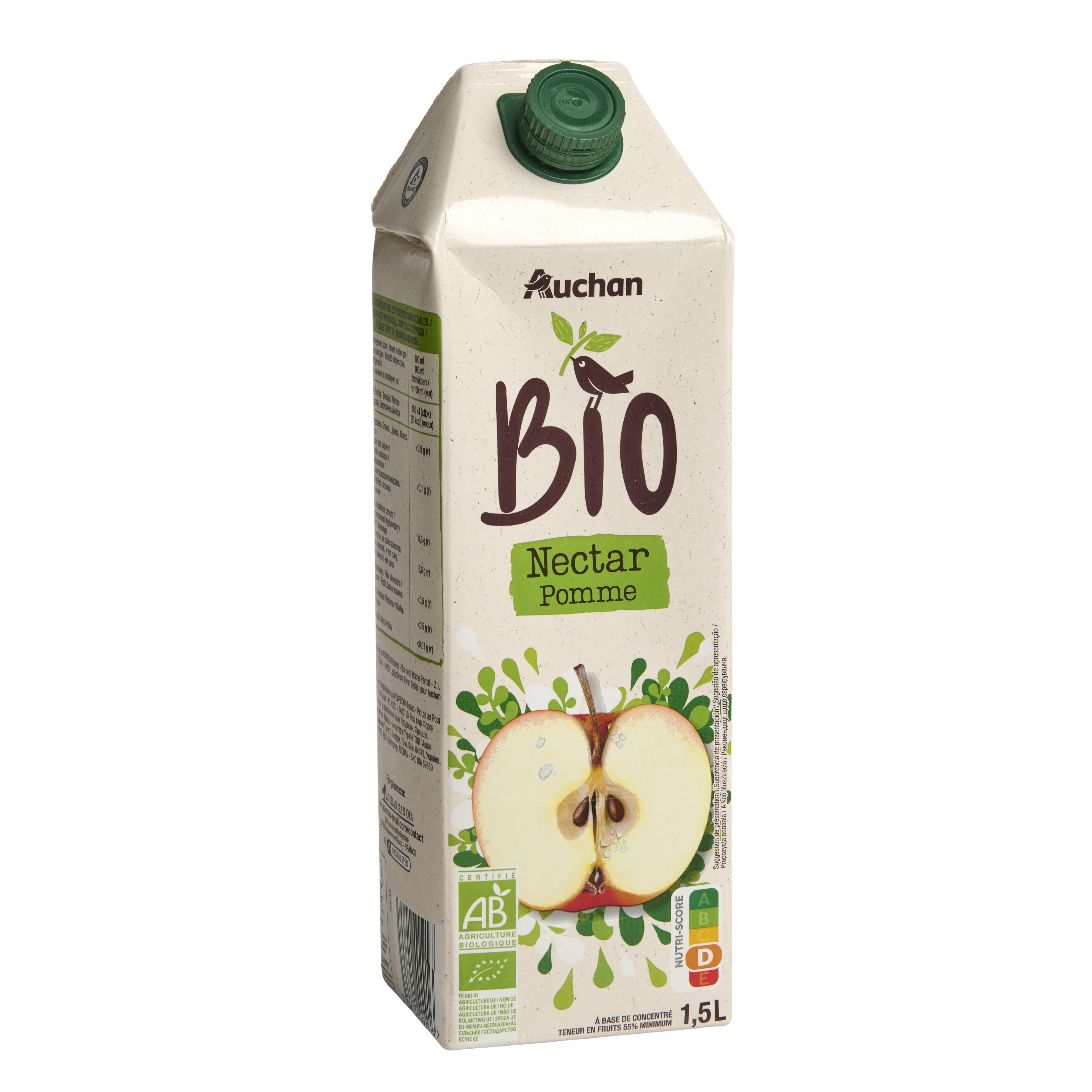 Voir la diapositive 2 : AUCHAN BIO Nectar de pomme bio 1.5l