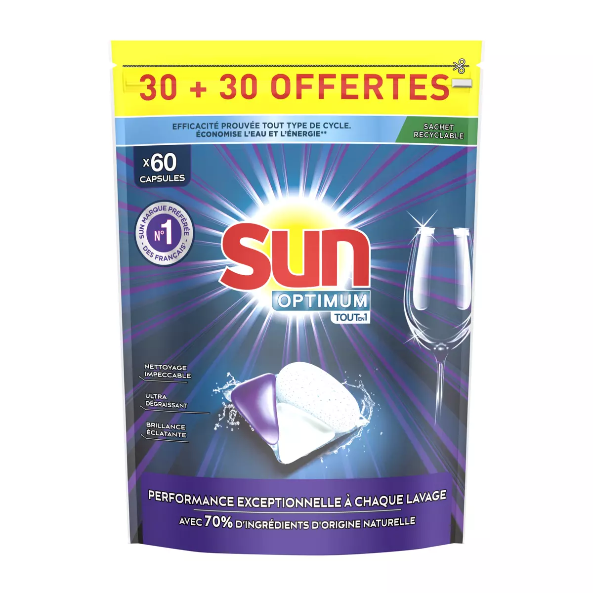 SUN Optimum capsules lave-vaisselle tout en 1 2x30 capsules