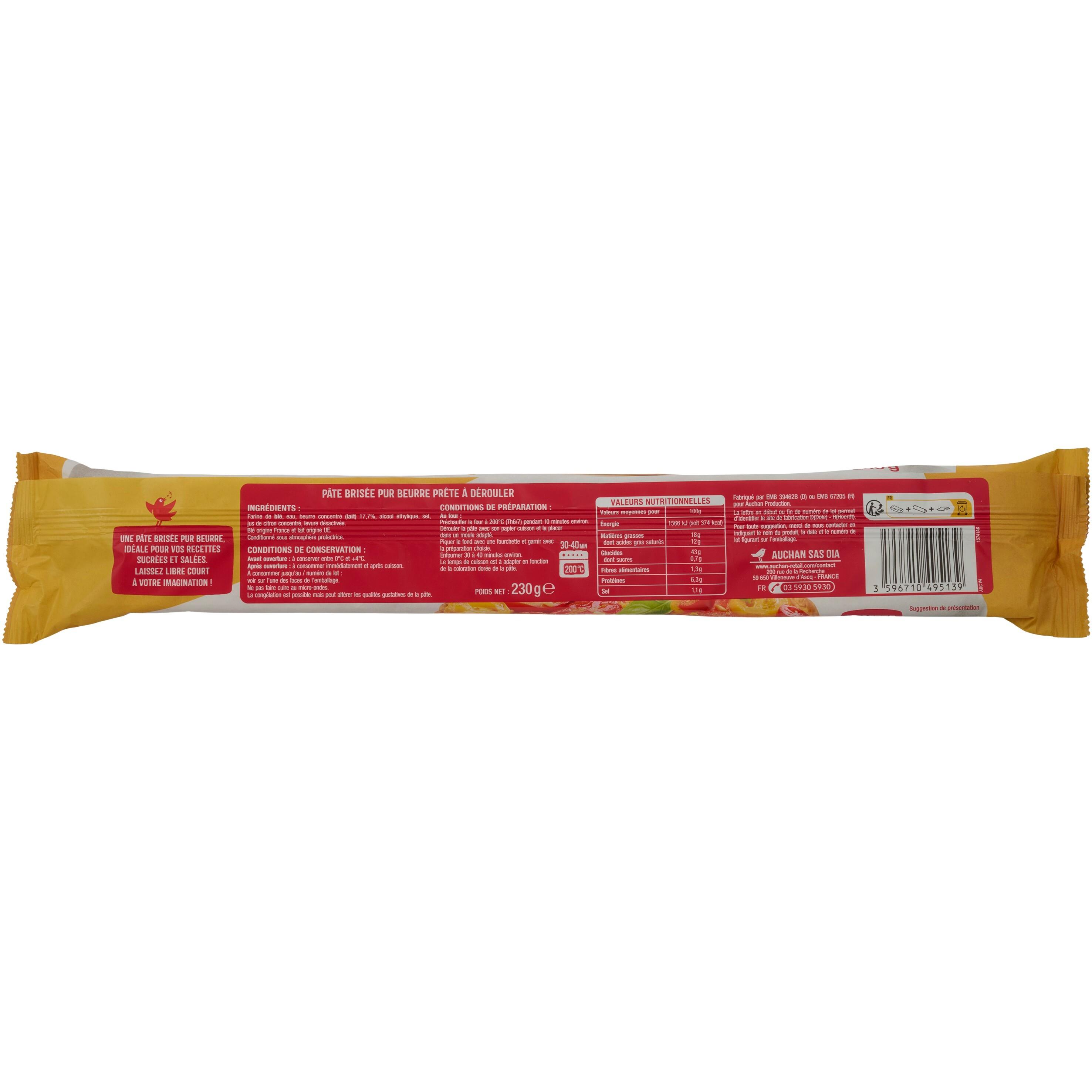 Voir la diapositive 3 : AUCHAN Pâte brisée pur beurre sans additif 230g