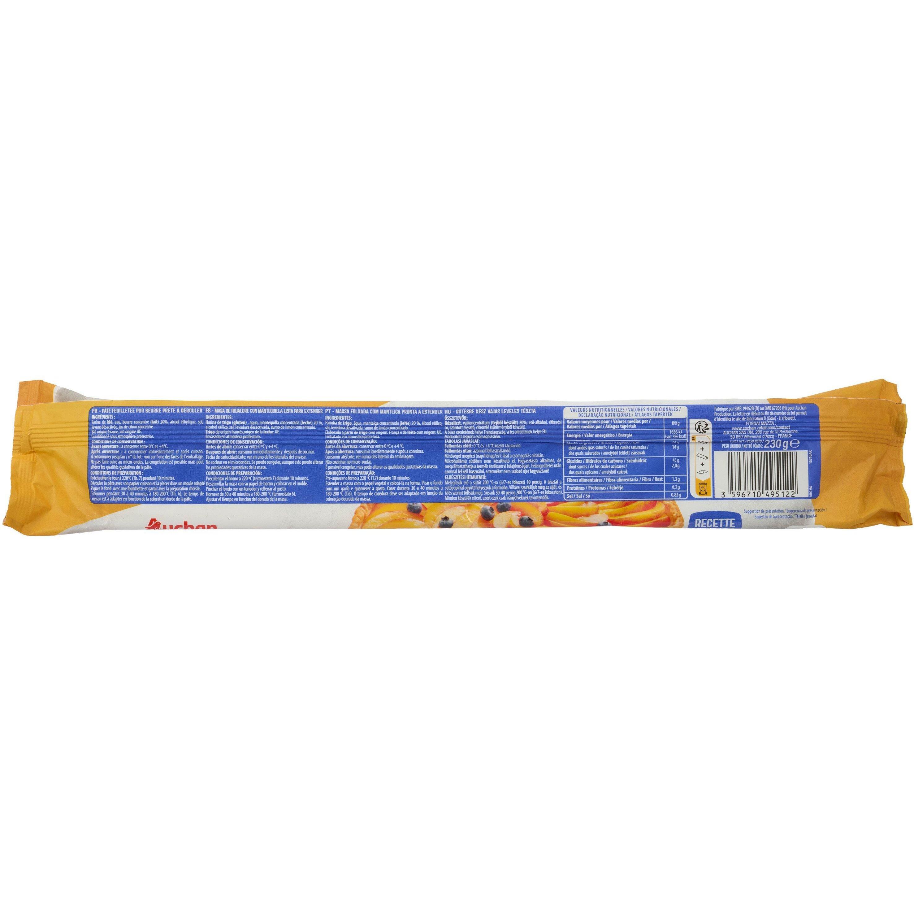 Voir la diapositive 3 : AUCHAN Pâte feuilletée pur beurre sans additif 230g