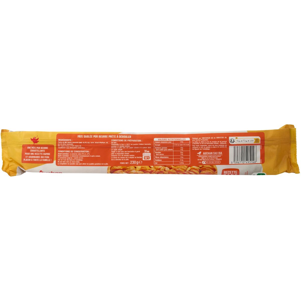 AUCHAN Pâte sablée pur beurre sans additif 230g