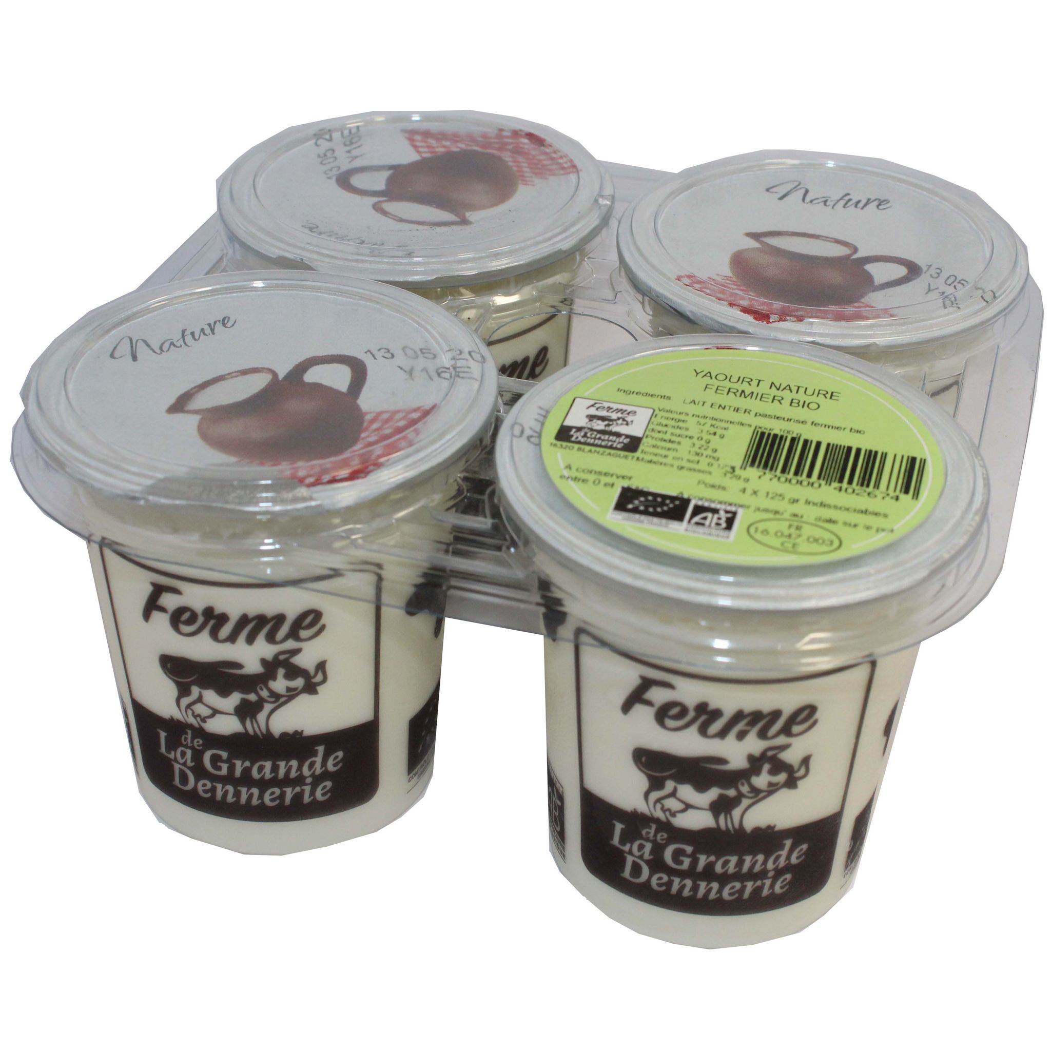 FERME DE LA GRANDE DENNERIE Yaourt nature fermier bio 4x125g