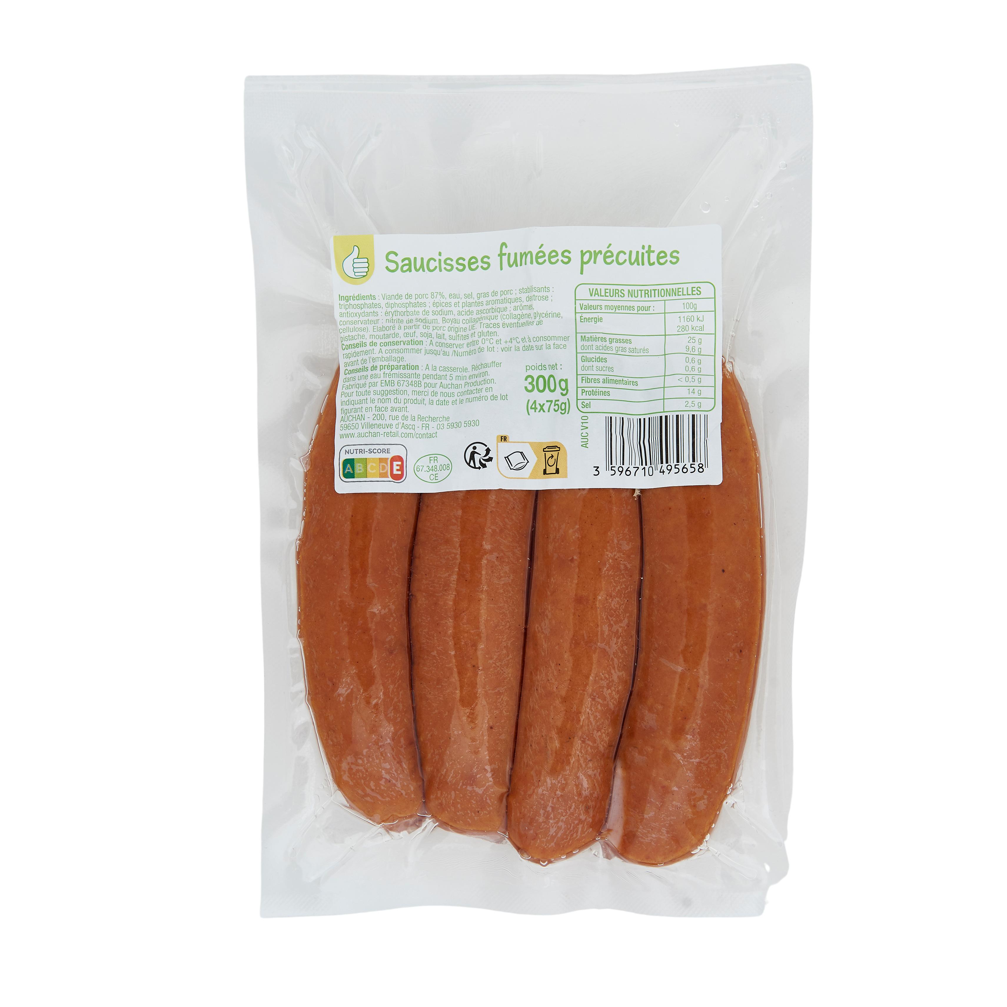 Voir la diapositive 2 : POUCE Saucisses fumées précuites 4 pièces 300g
