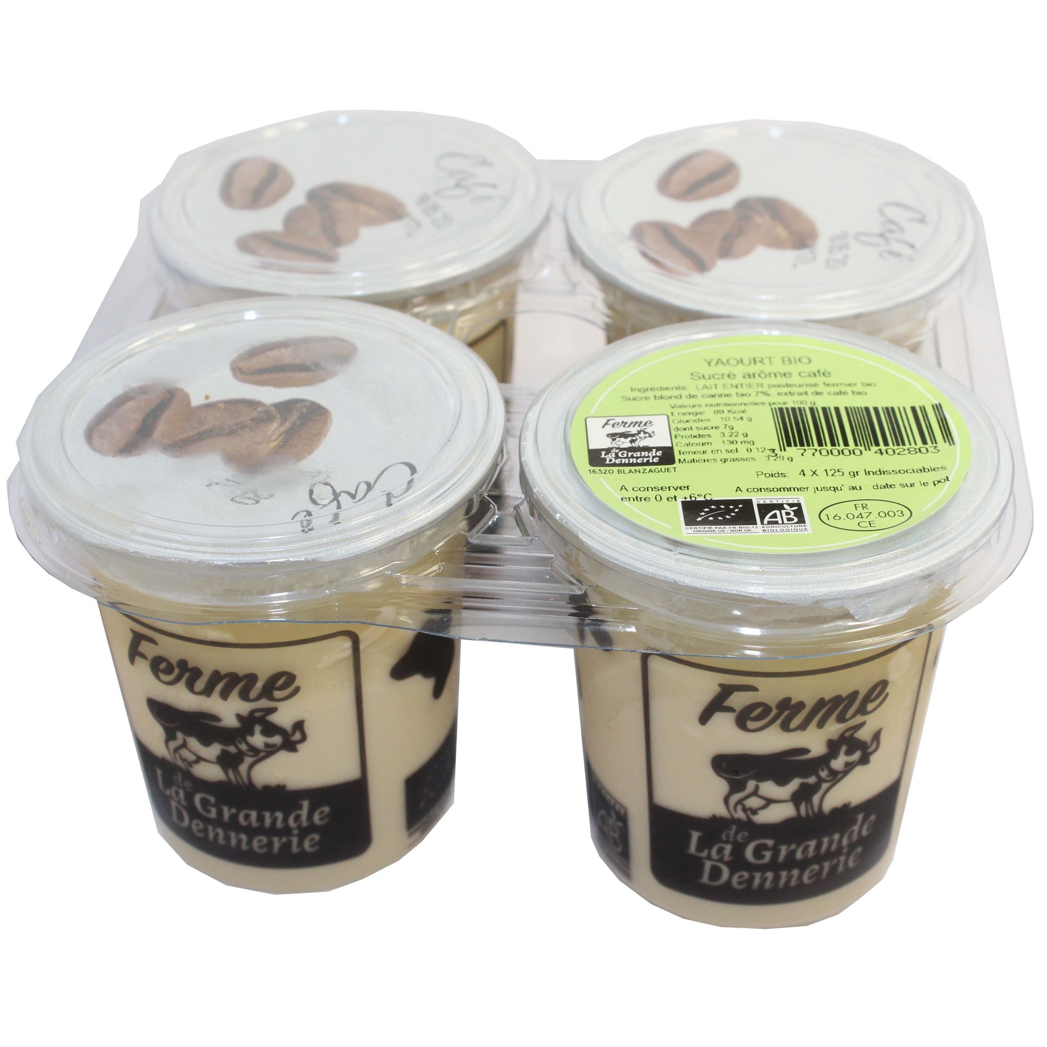 FERME DE LA GRANDE DENNERIE Yaourt bio sucré arôme café 4x125g