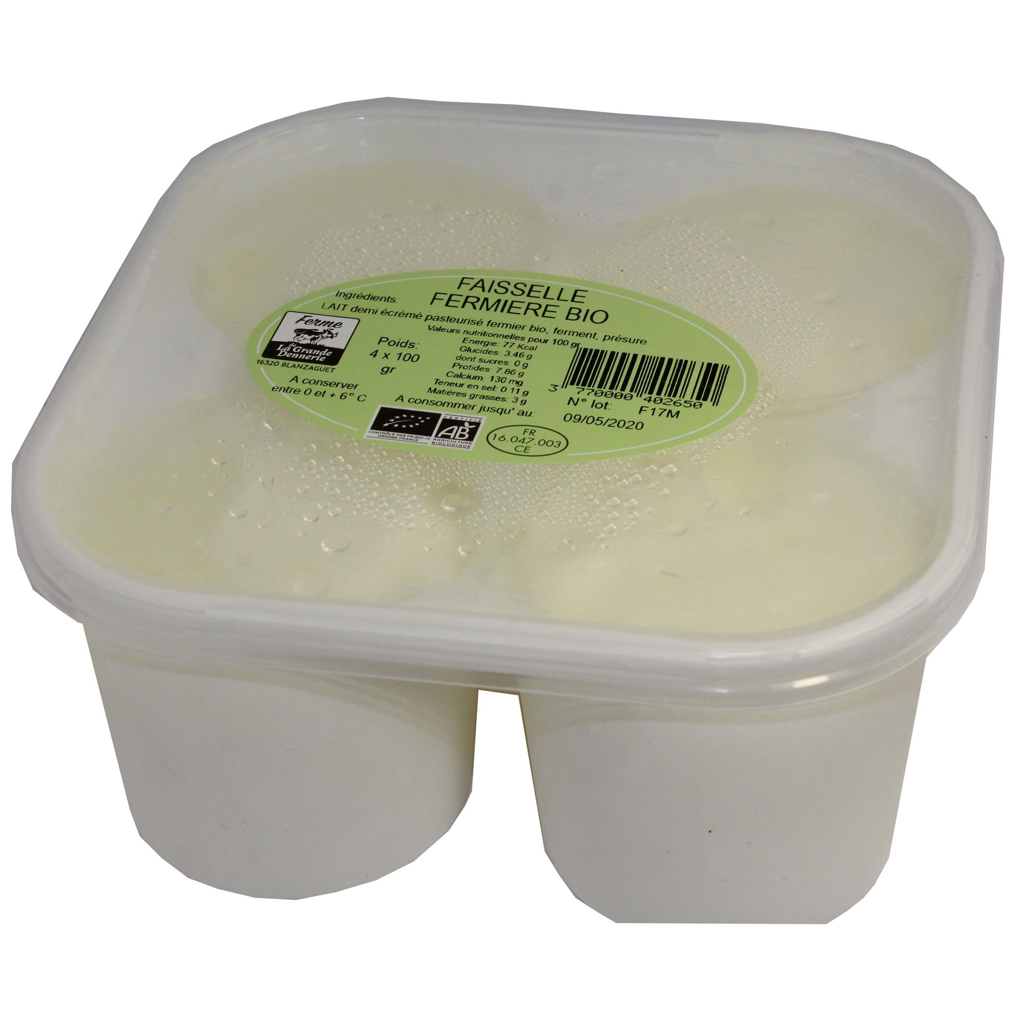 FERME DE LA GRANDE DENNERIE Faisselle fermière bio 4x100g