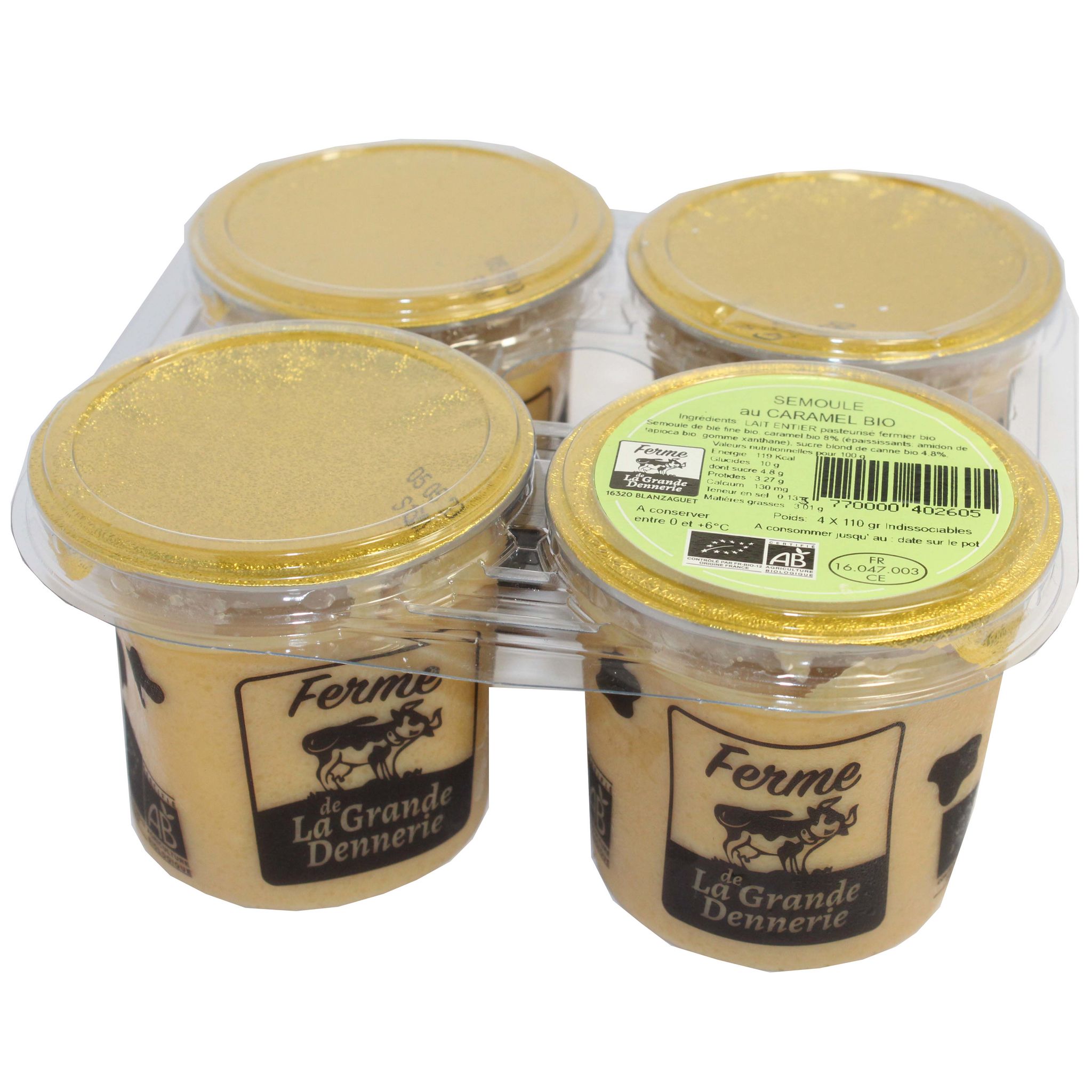 FERME DE LA GRANDE DENNERIE Semoule au caramel bio 4x110g