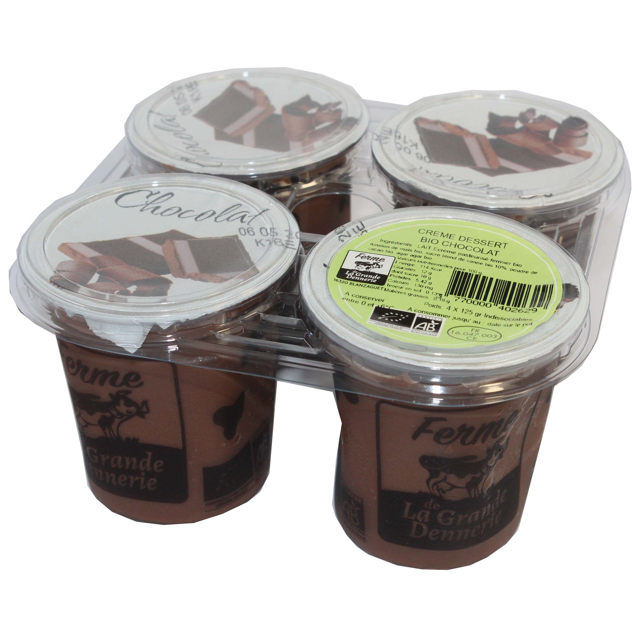 FERME DE LA GRANDE DENNERIE Crème dessert bio au chocolat 4x125g
