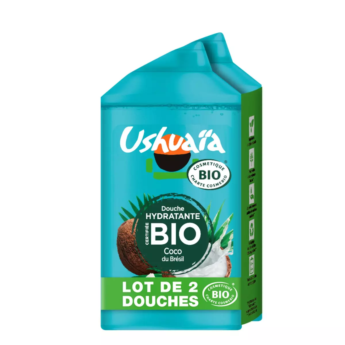 USHUAIA Gel douche hydratant coco du Brésil bio 2x250ml