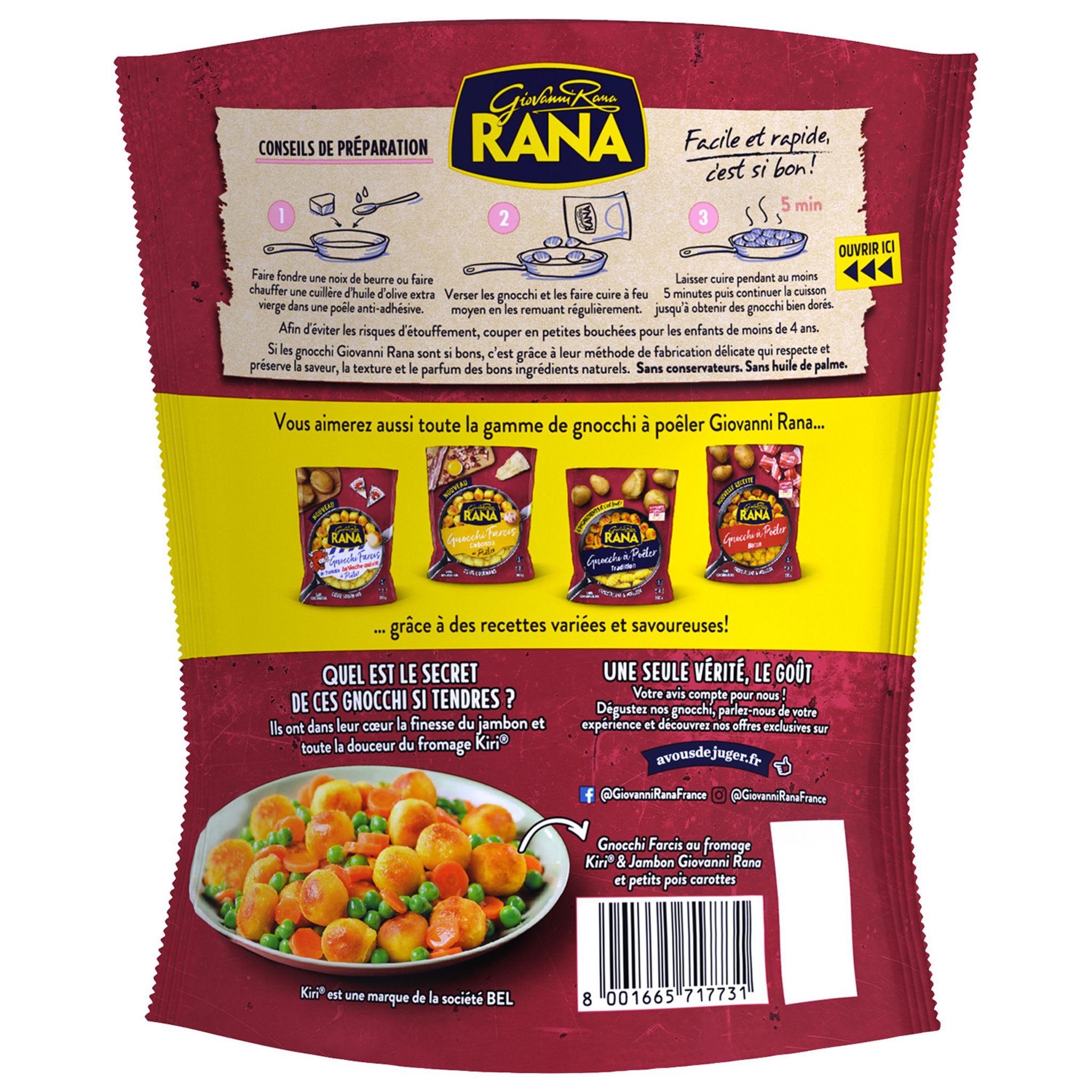 Voir la diapositive 2 : RANA Gnocchi farcis au fromage kiri & jambon à poêler 2 parts 280g