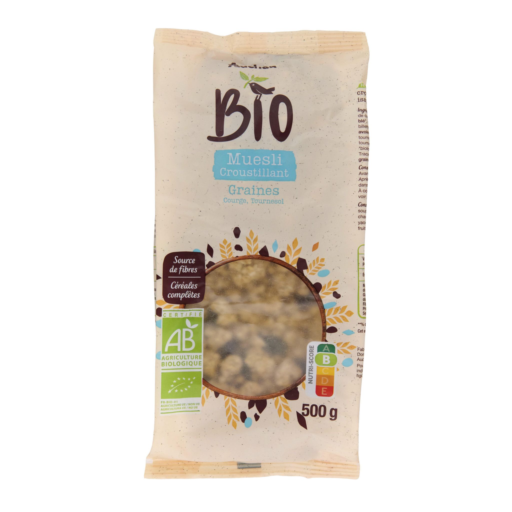 Voir la diapositive 4 : AUCHAN BIO Muesli de céréales croustillant aux graines de courge et tournesol 500g