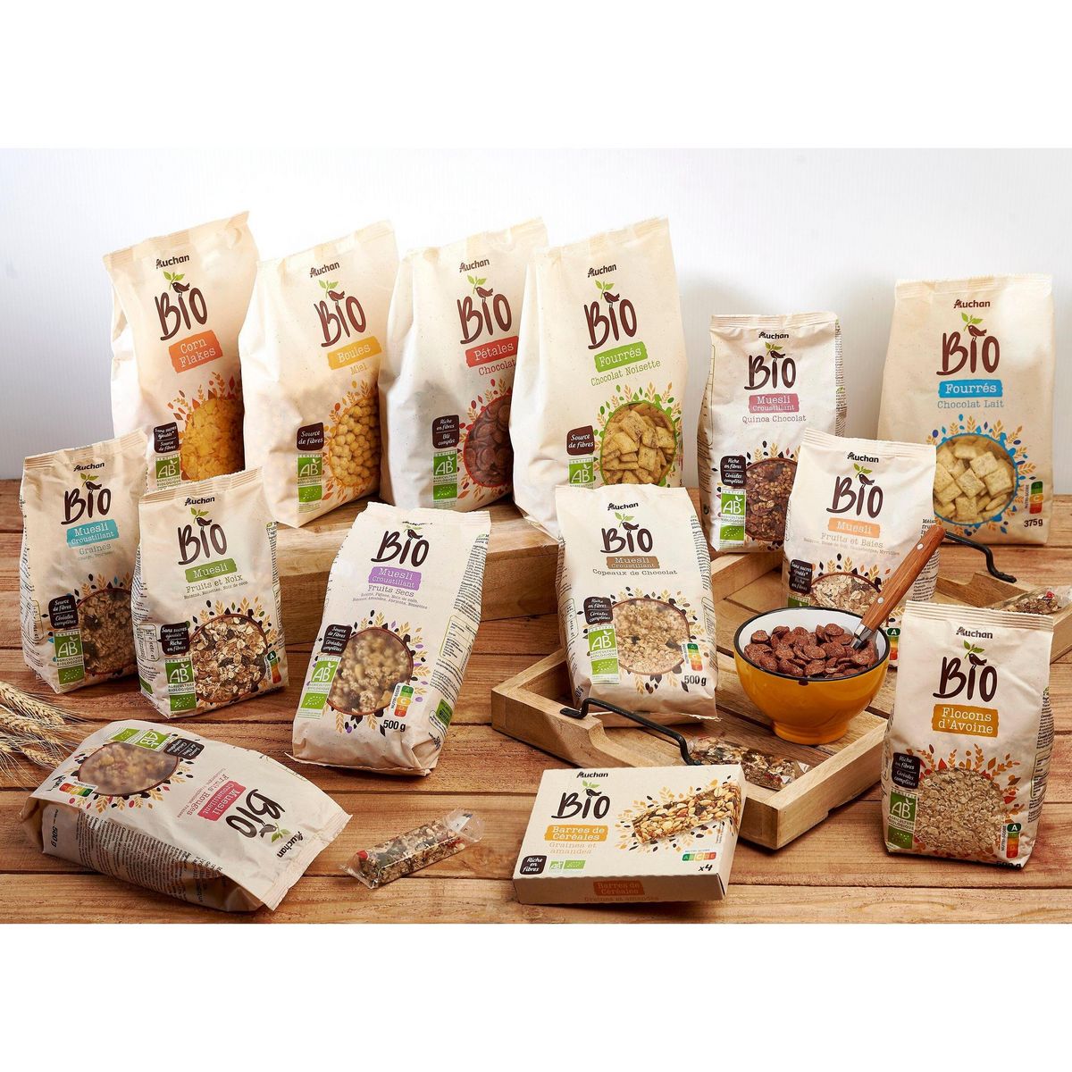 AUCHAN BIO Muesli de céréales croustillant aux fruits secs 500g