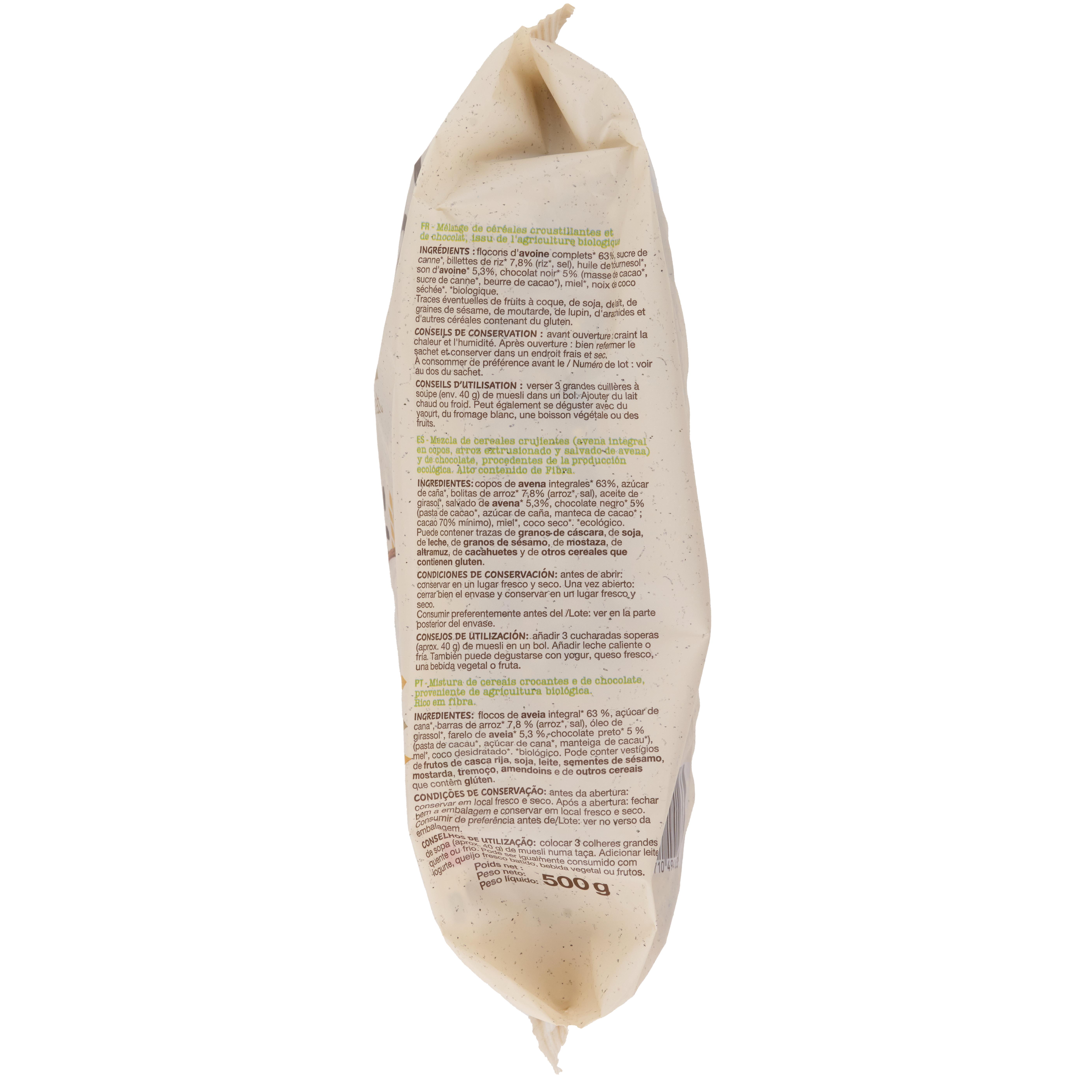Voir la diapositive 2 : AUCHAN BIO Muesli croustillant aux copeaux de chocolat 500g