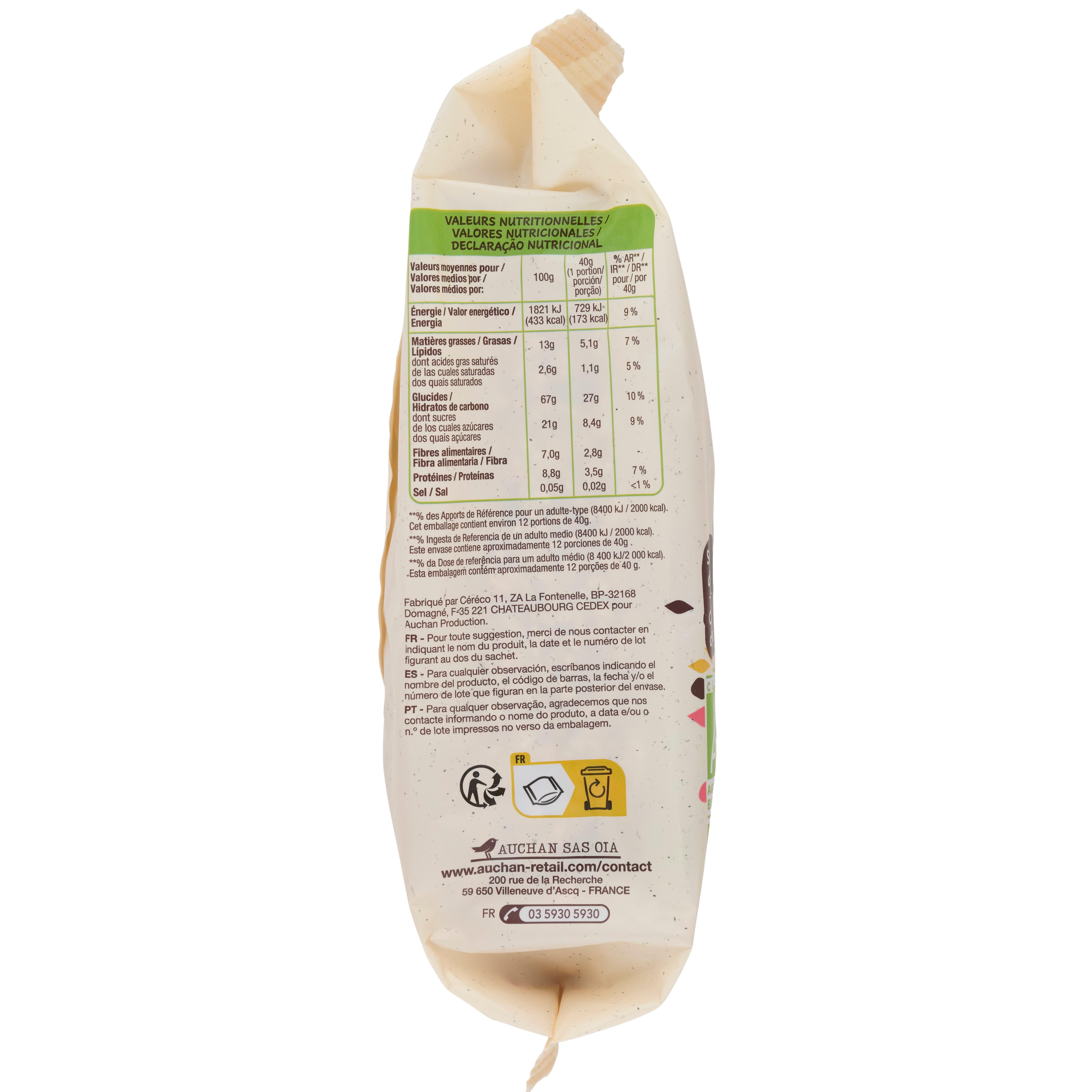 Voir la diapositive 2 : AUCHAN BIO Muesli croustillant avec des fruits rouges canneberges framboises et fraises 500g
