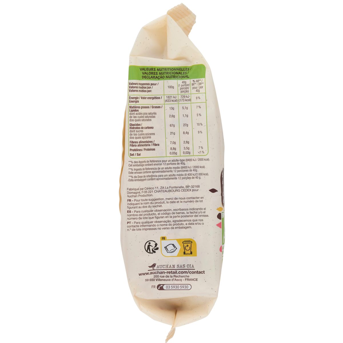 AUCHAN BIO Muesli croustillant avec des fruits rouges canneberges framboises et fraises 500g