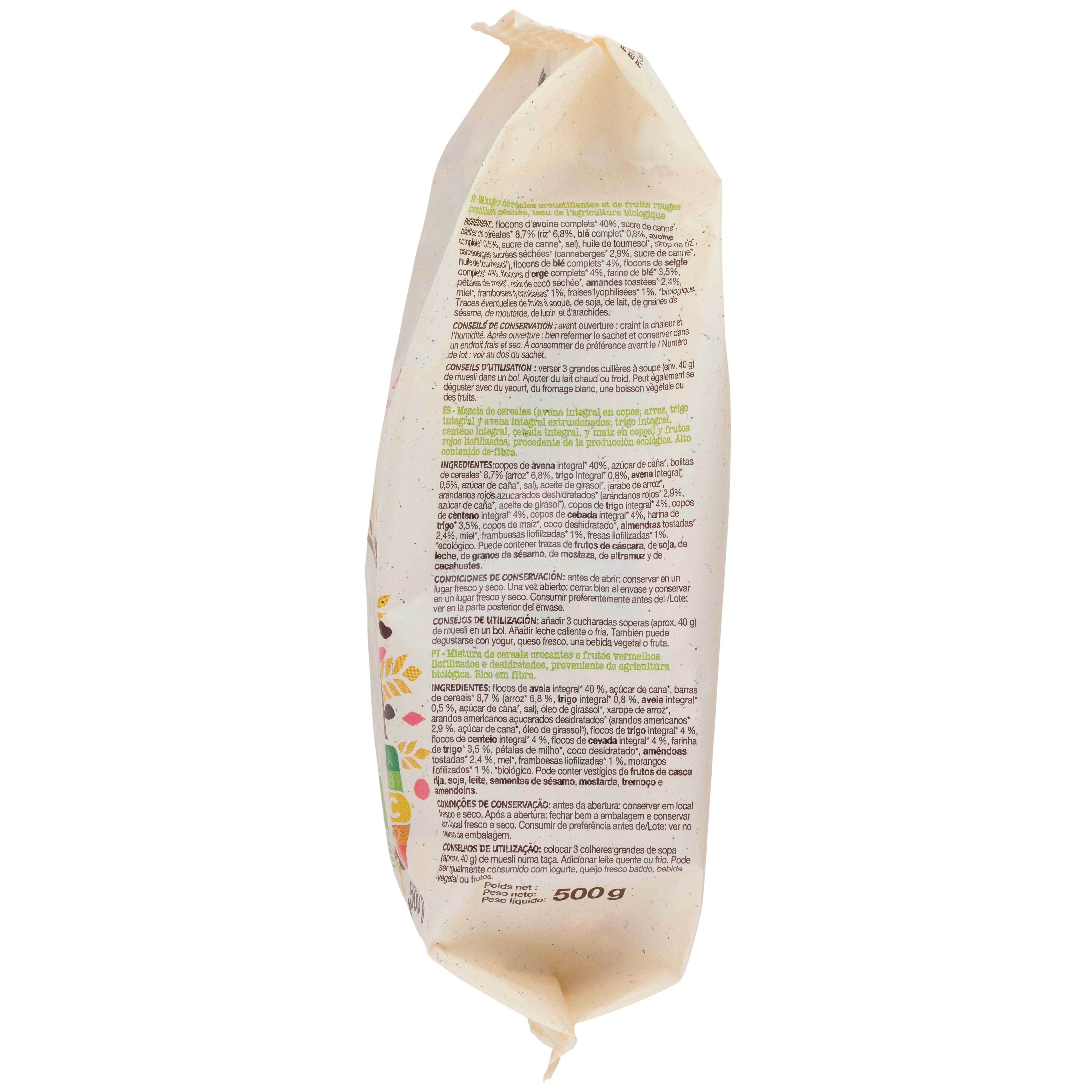 Voir la diapositive 4 : AUCHAN BIO Muesli croustillant avec des fruits rouges canneberges framboises et fraises 500g