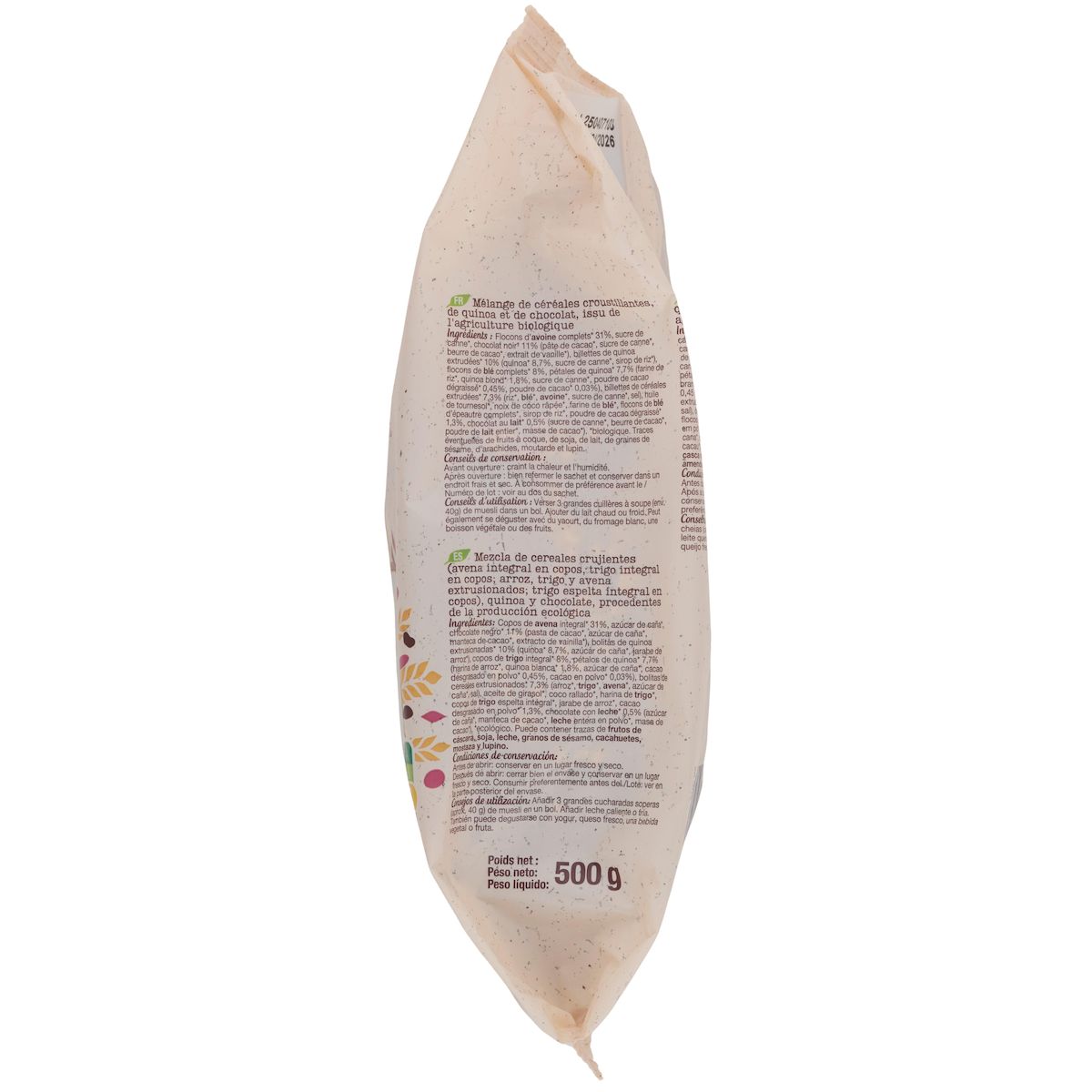 AUCHAN BIO Muesli de céréales bio quinoa et chocolat 500g