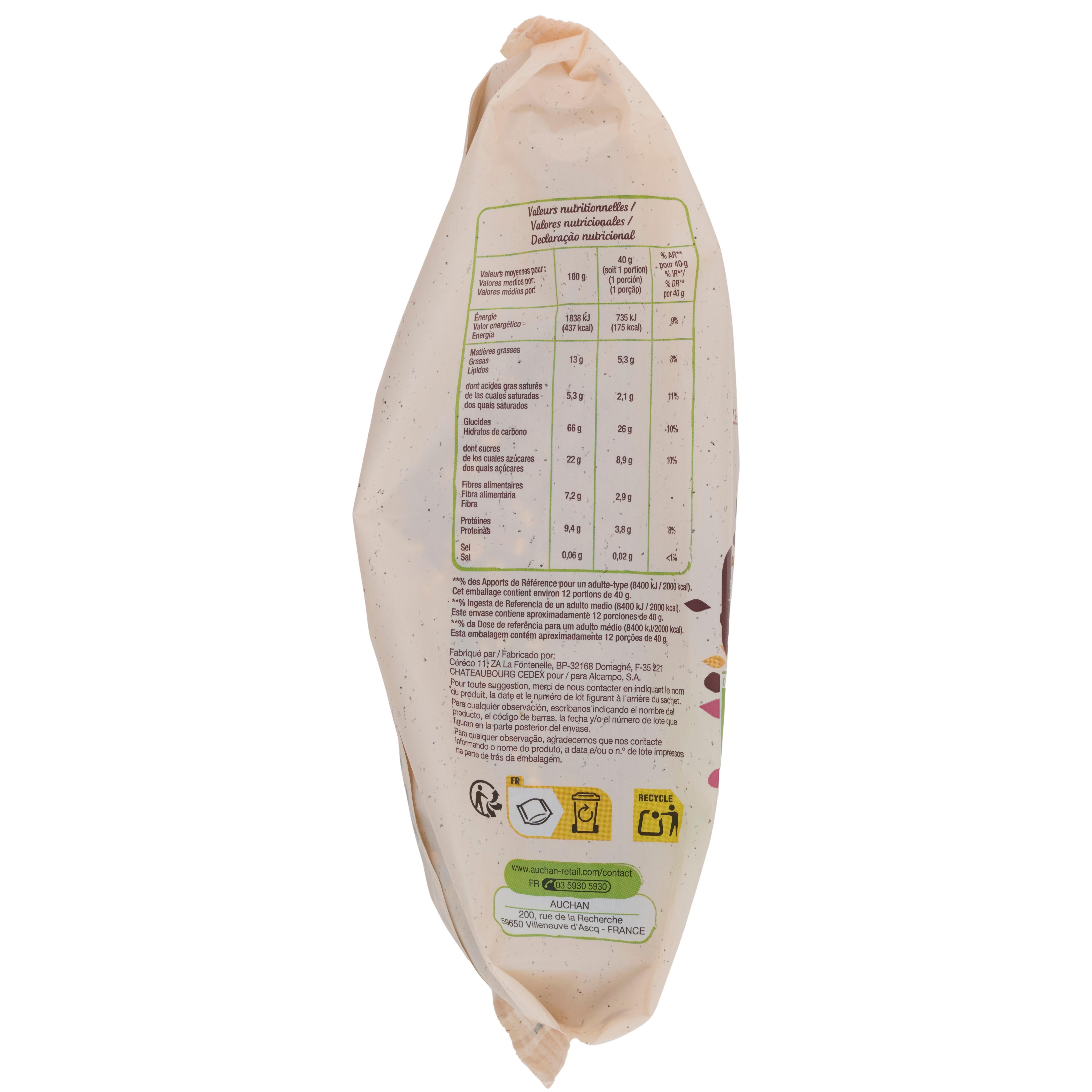Voir la diapositive 4 : AUCHAN BIO Muesli de céréales bio quinoa et chocolat 500g