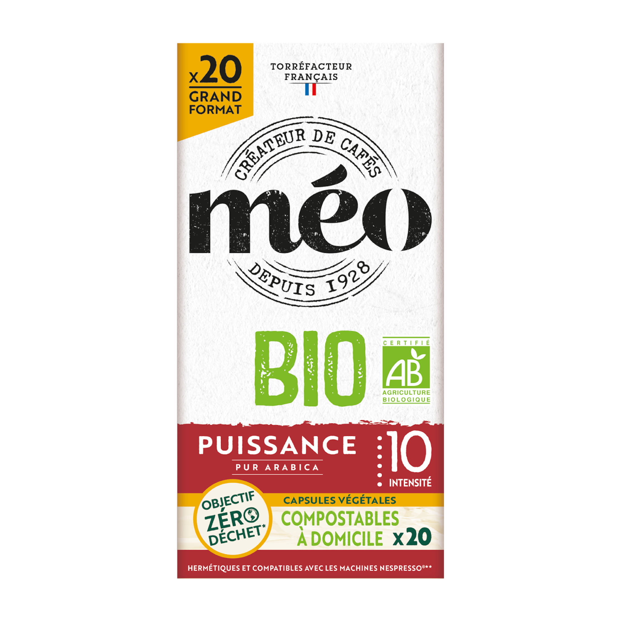 MEO Capsules de café bio puissance intensité 10 compatible Nespresso 20 capsules 106g
