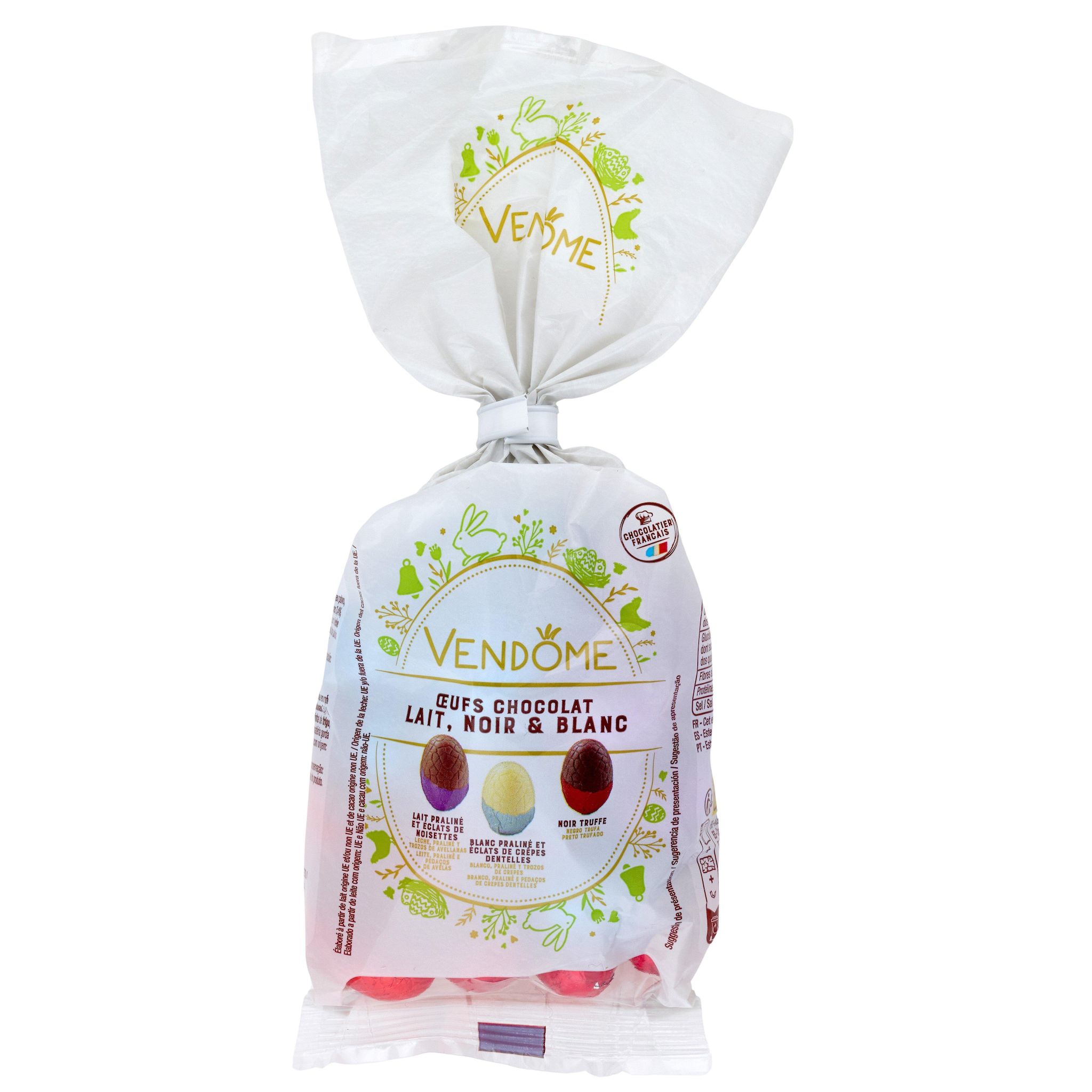 VENDOME Assortiment d'oeufs de chocolat au lait noir et blanc 200g