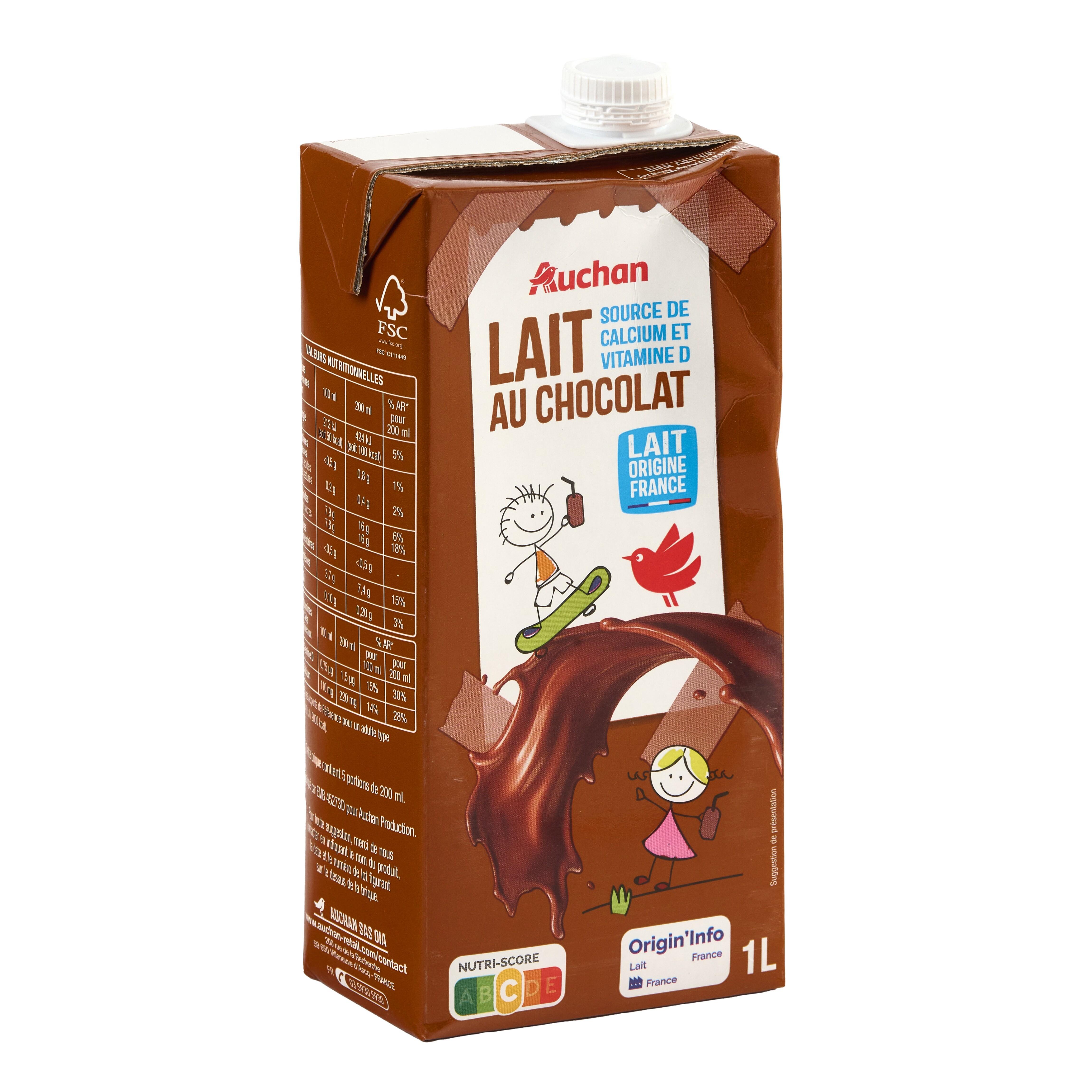 Voir la diapositive 2 : AUCHAN Boisson lactée au chocolat 1l