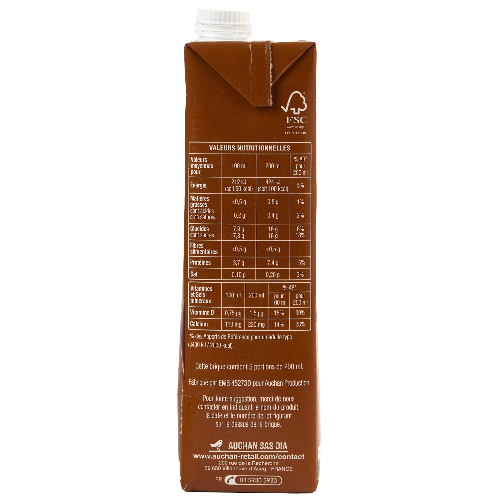 Voir la diapositive 3 : AUCHAN Boisson lactée au chocolat 1l