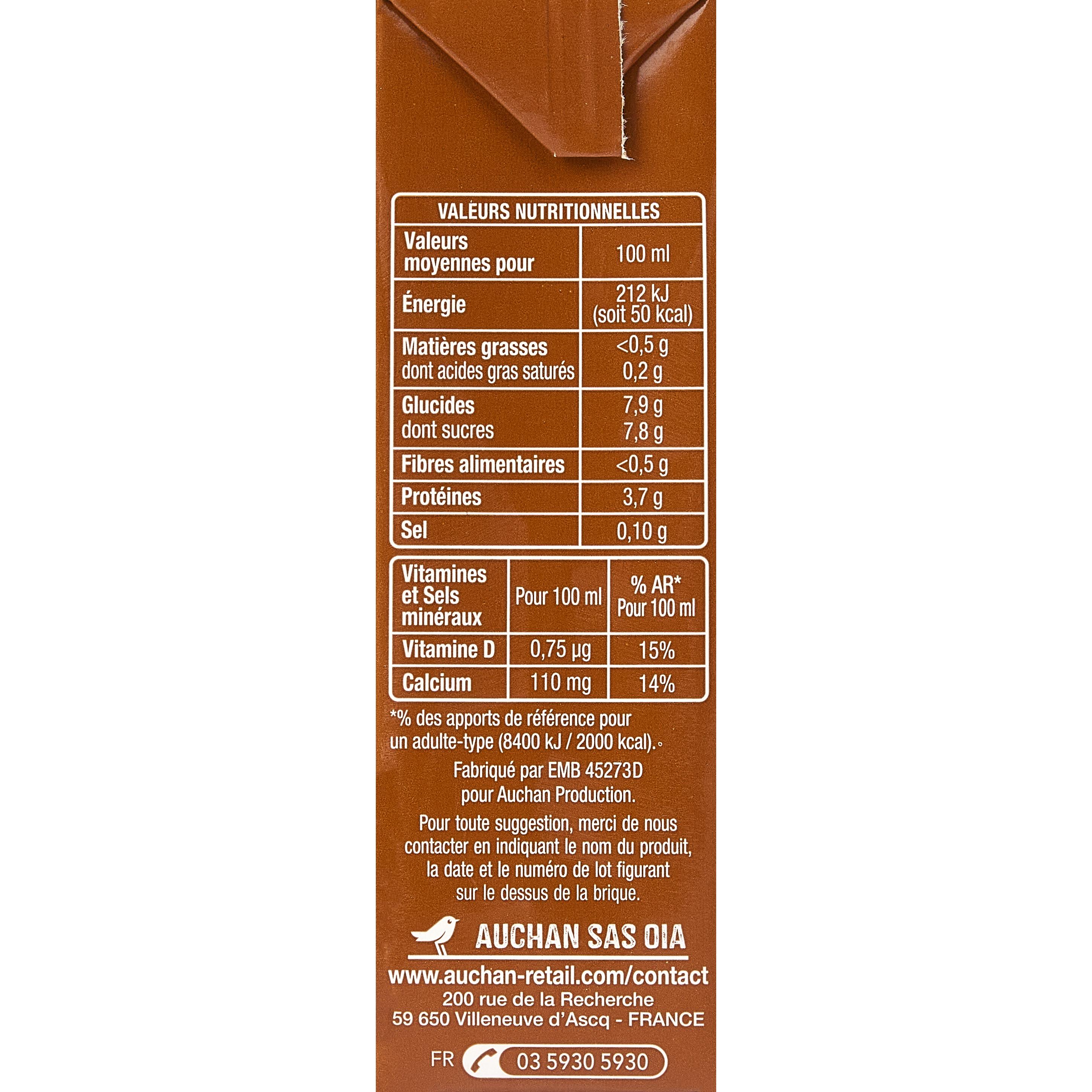 Voir la diapositive 4 : AUCHAN Boisson lactée au chocolat 6x20cl