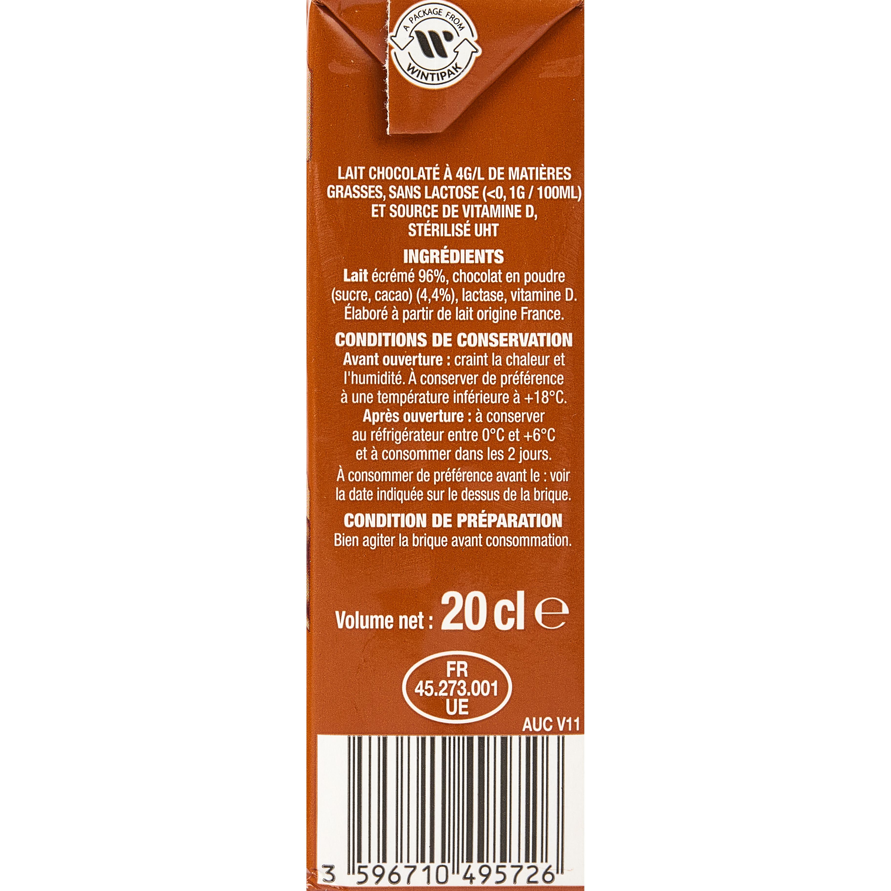 Voir la diapositive 3 : AUCHAN Boisson lactée au chocolat 6x20cl