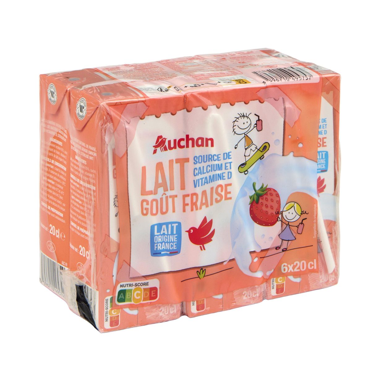 AUCHAN Boisson lactée à la fraise 6x20cl