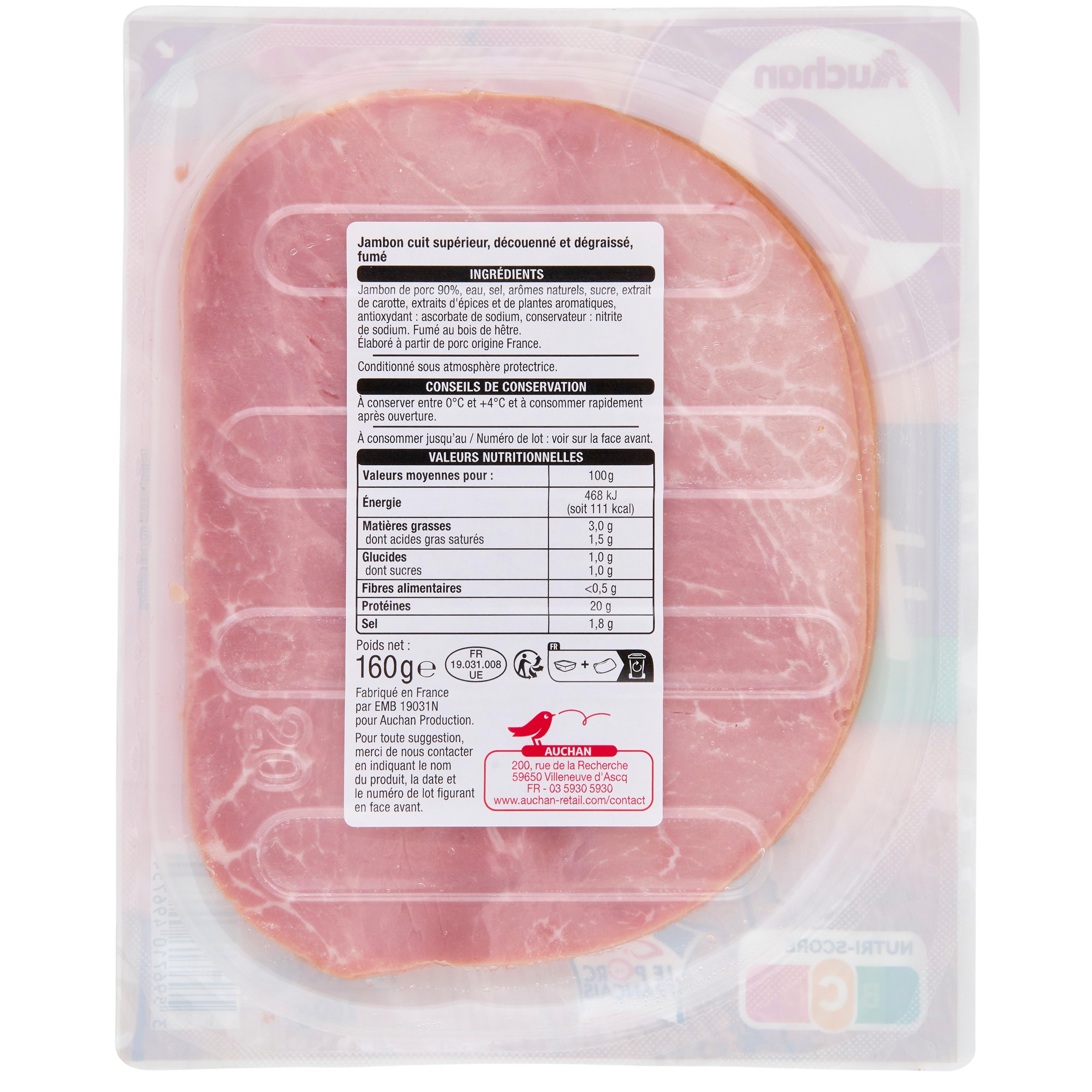 Voir la diapositive 2 : AUCHAN Jambon supérieur fumé 4 tranches 160g