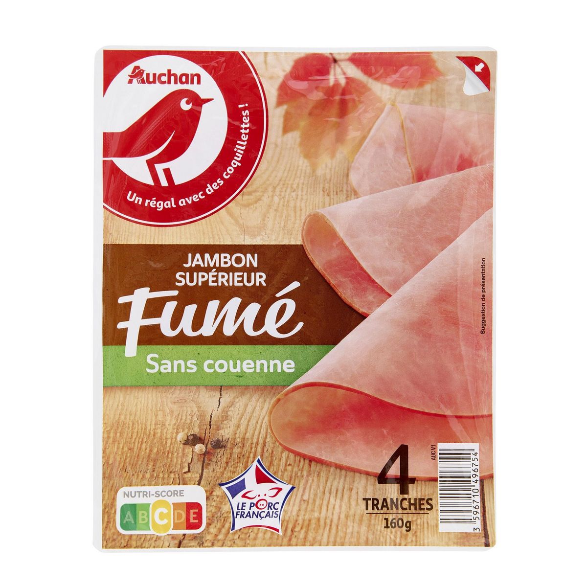 AUCHAN Jambon supérieur fumé 4 tranches 160g