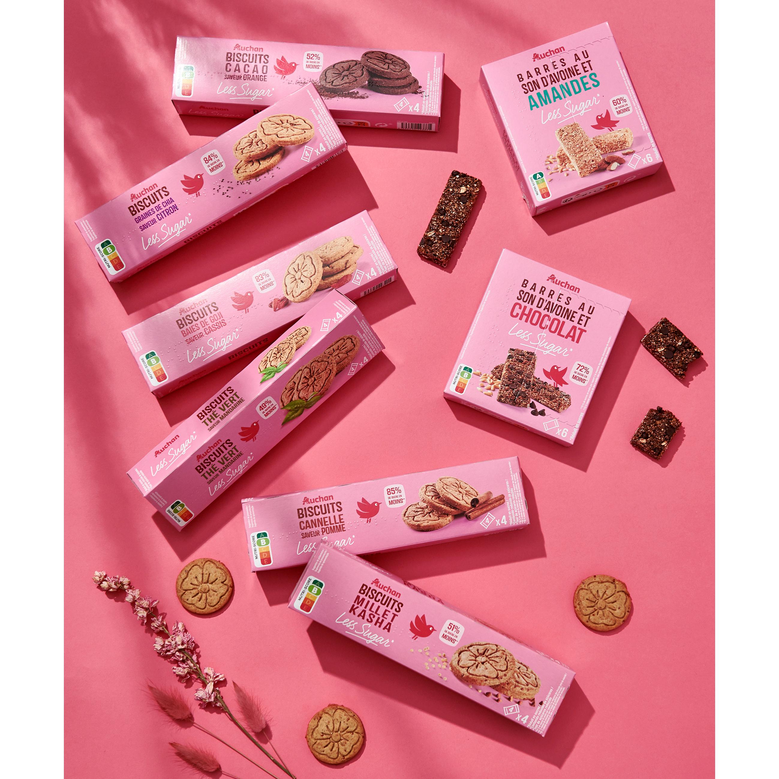 Voir la diapositive 2 : AUCHAN LESS SUGAR Barres au son d'avoine et chocolat 6 barres 180g