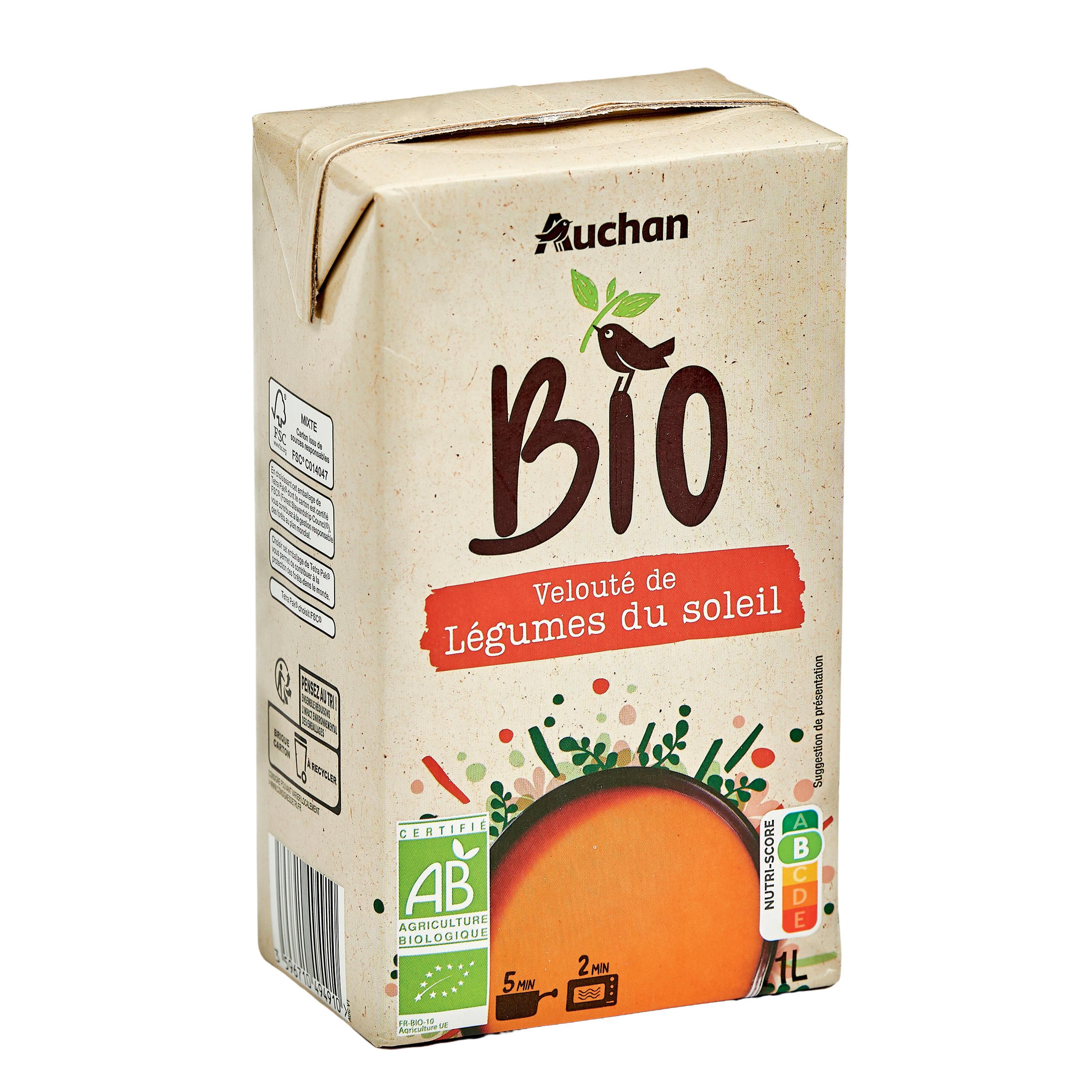 Voir la diapositive 2 : AUCHAN BIO Soupe veloutée de légumes du soleil 4 personnes 1l