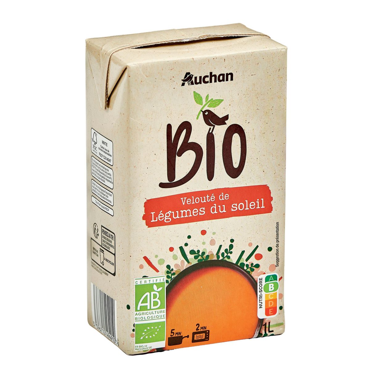 AUCHAN BIO Soupe veloutée de légumes du soleil 4 personnes 1l