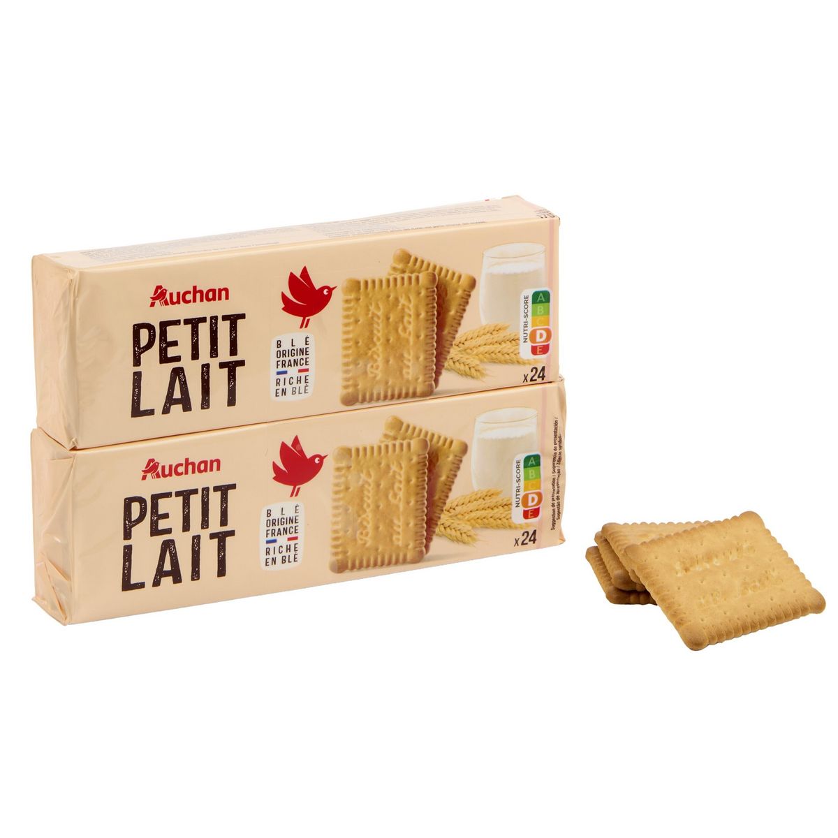 AUCHAN Biscuits petit lait 48 biscuits 2x175g