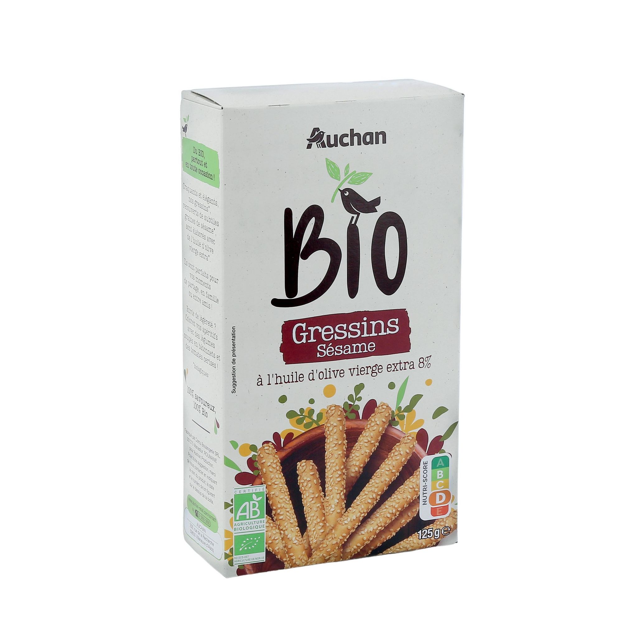 Voir la diapositive 2 : AUCHAN BIO Gressins sésame 125g
