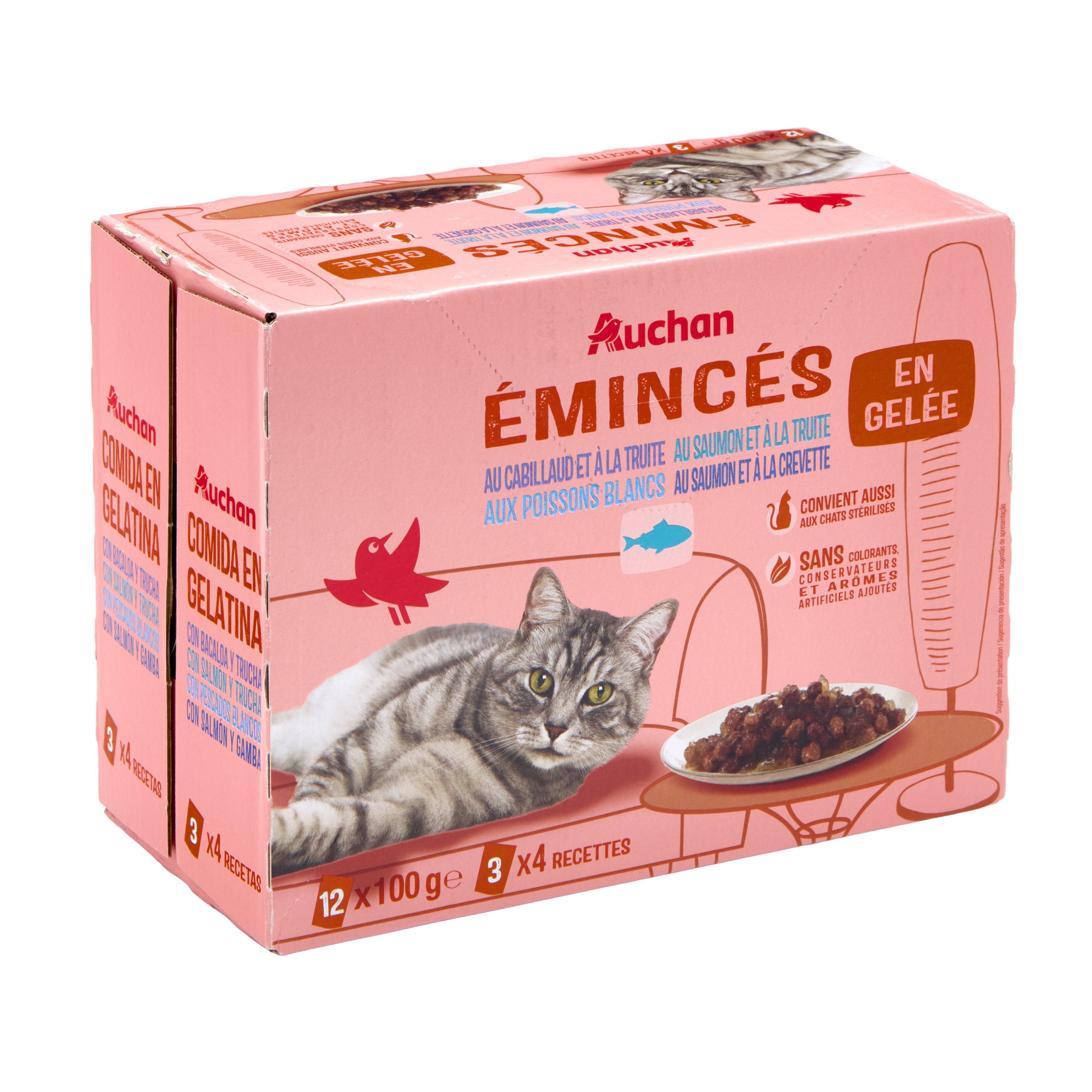 Voir la diapositive 3 : AUCHAN Sachets repas émincés en gelée aux poissons pour chat 12 sachets 12x100g