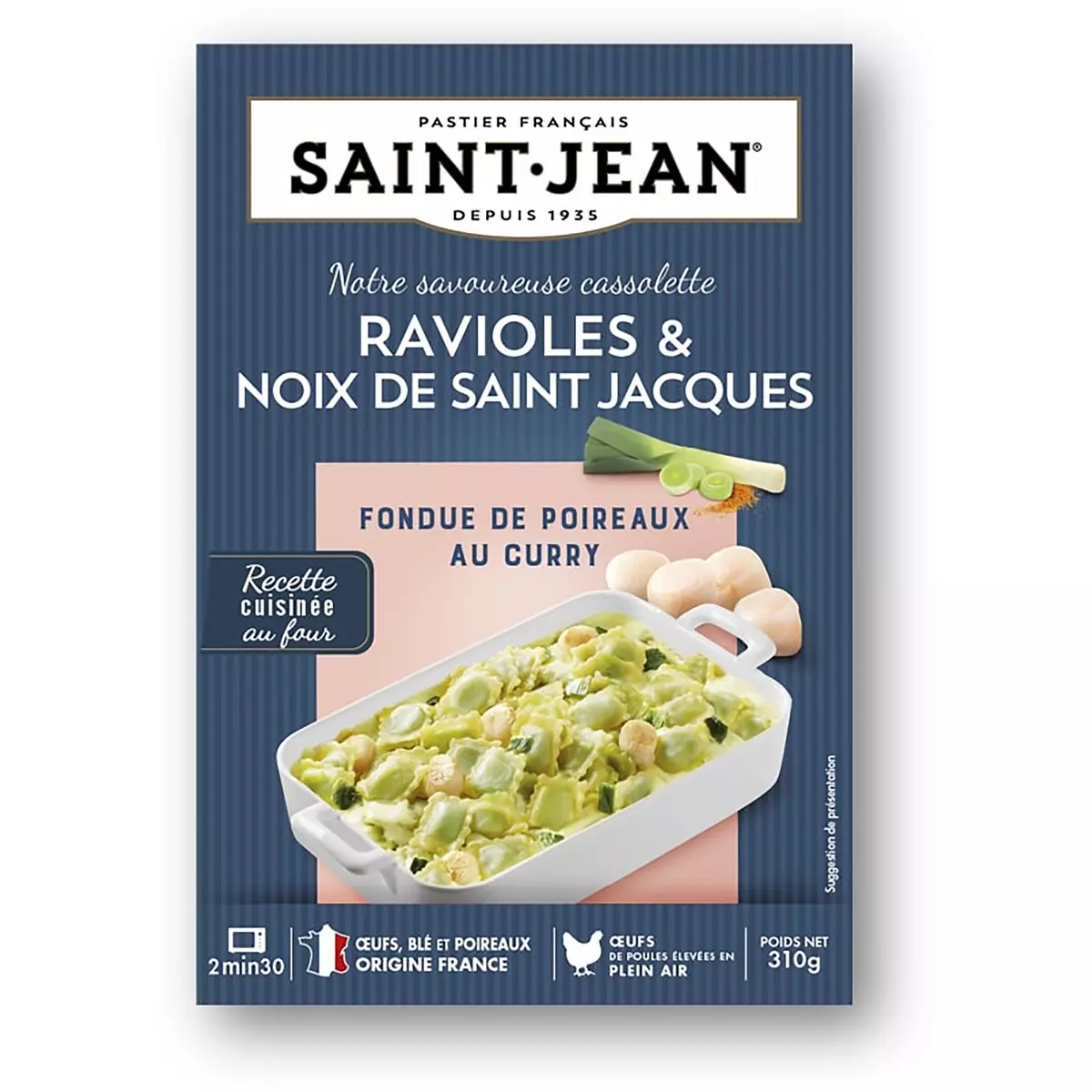 SAINT JEAN Ravioles & noix de Saint Jacques fondue de poireaux au curry 310g
