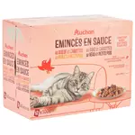 AUCHAN Sachets repas Émincés en sauce à la viande pour chat stérilisé 12 sachets 12x100g