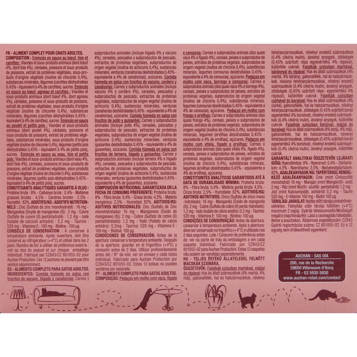 AUCHAN Sachets repas Émincés en sauce à la viande pour chat stérilisé 12 sachets 12x100g